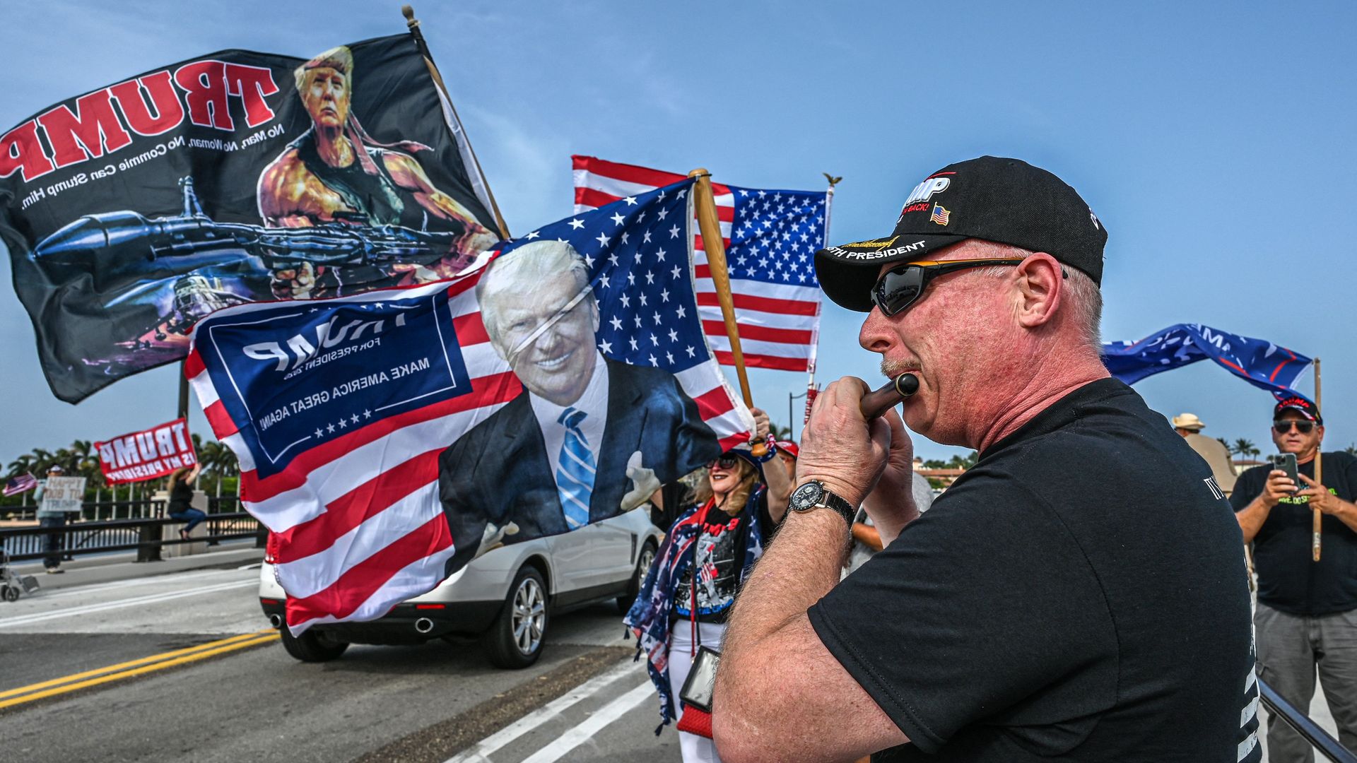 Trump supporters demonstrate near Mar-a-Lago yesterday.