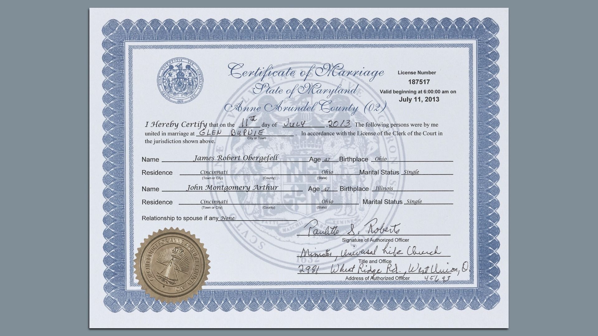 Marriage certificate