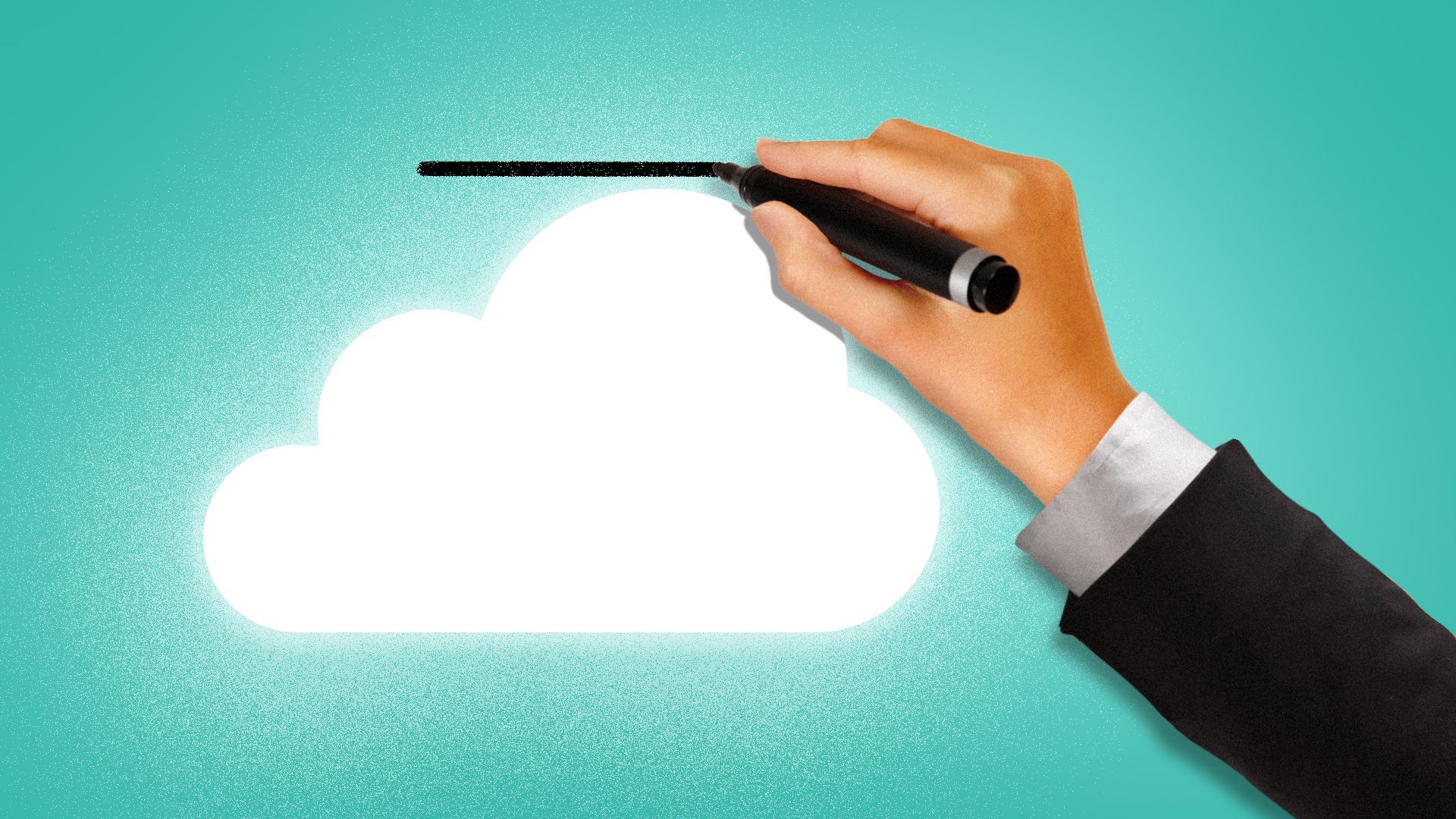 Illustration of a glowing cloud icon being measured by a hand holding a marker.