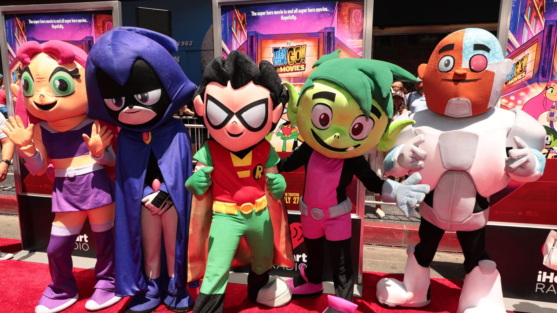 Starfire, Raven, Robin, Beast Boy, Cyborg seen at Los Angeles premiere of "Teen Titans Go! To the Movies."
