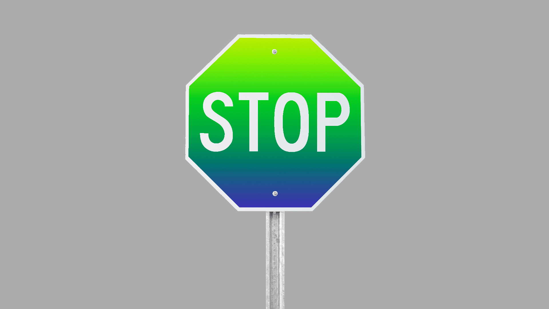 Animated illustration of a stop sign with a shifting multi-color gradient as the main color. 