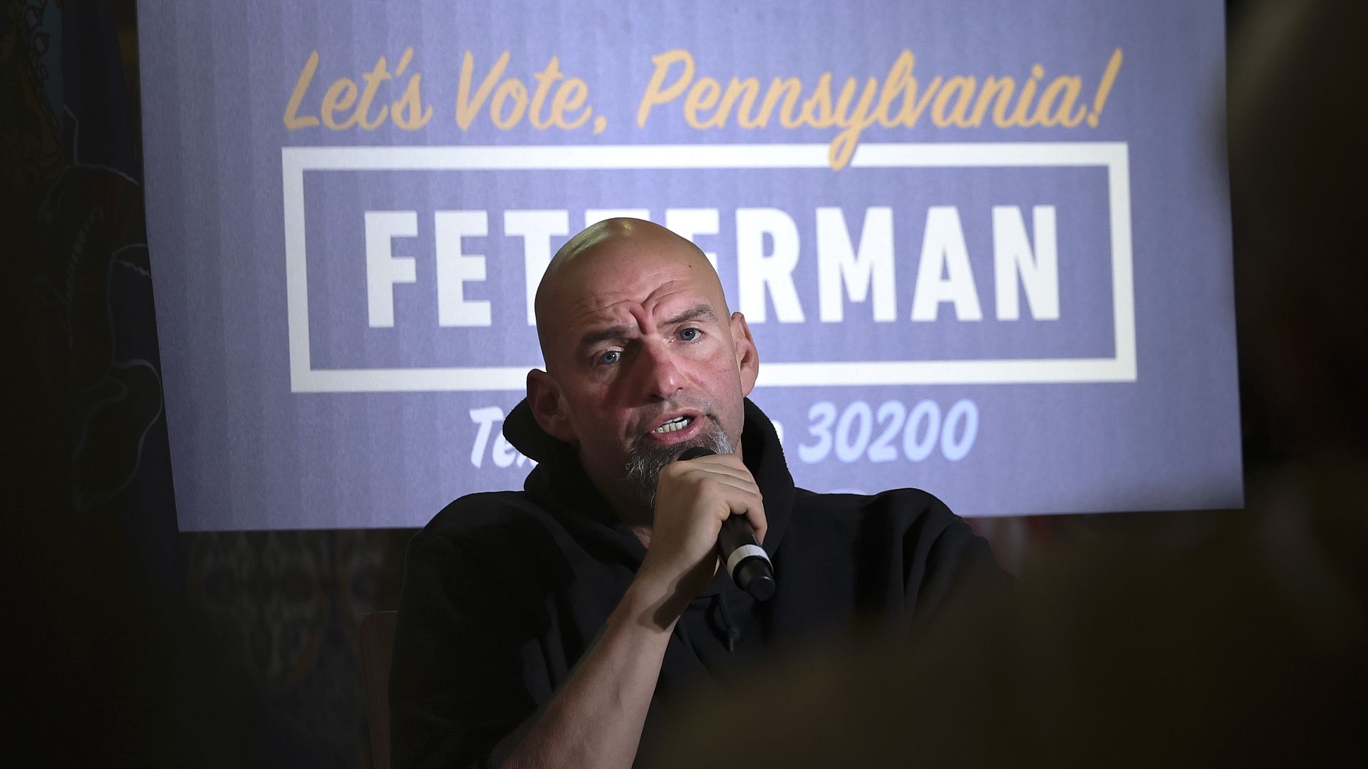 Lieutenant Governor of Pennsylvania and Democratic U.S. Senate candidate John Fetterman speaks during a campaign event November 06, 2022, in Harrisburg, Pennsylvania.