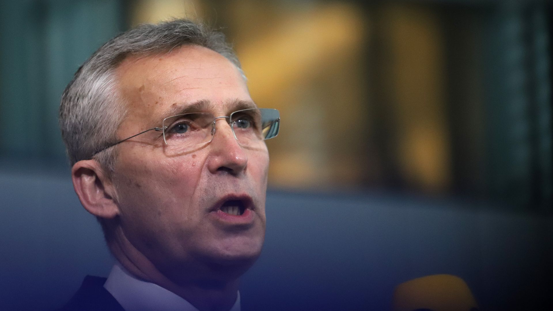 NATO Secretary General Jens Stoltenberg speaking in Brussels on Feb. 16.