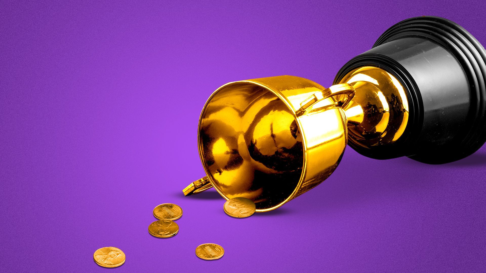 Illustration of a trophy knocked over with only a few pennies falling out.