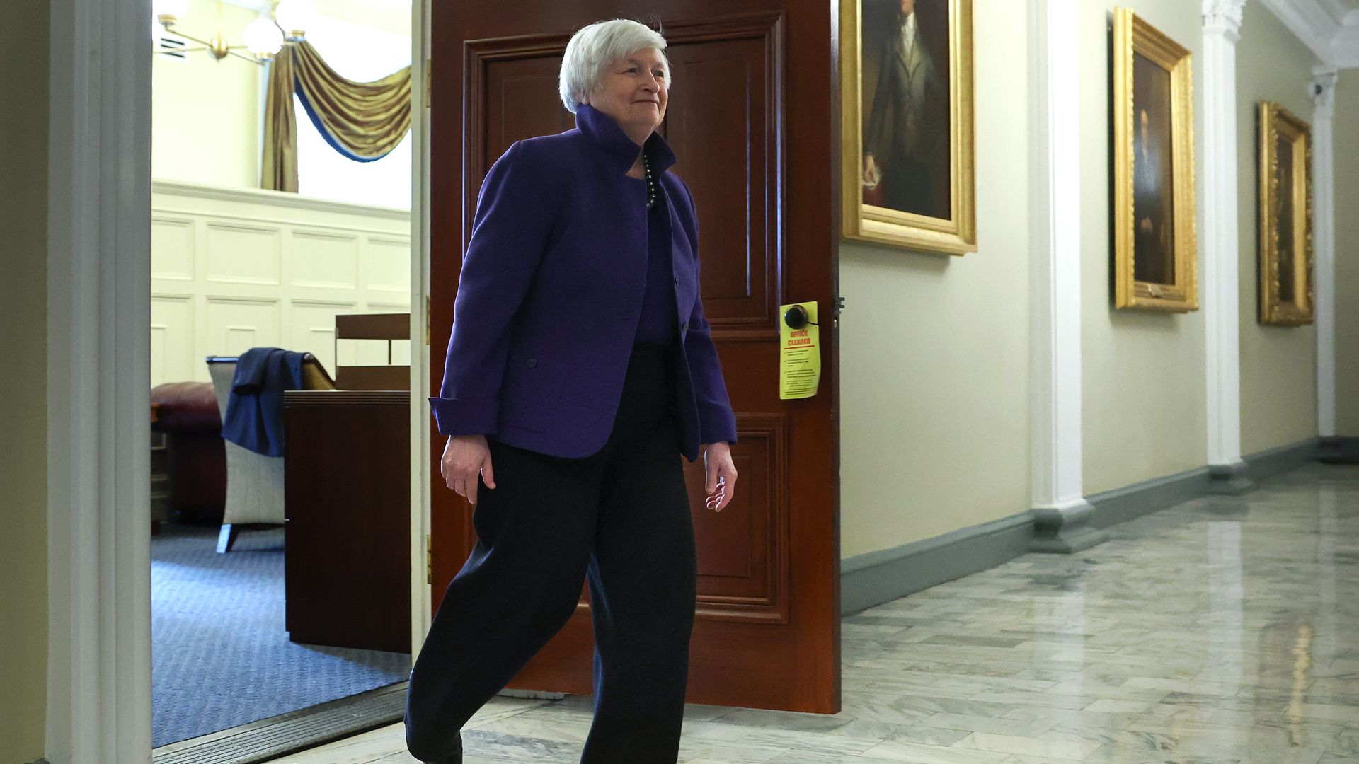 Treasury Secretary Janet Yellen leaving her office in the Treasury on Jan. 10.