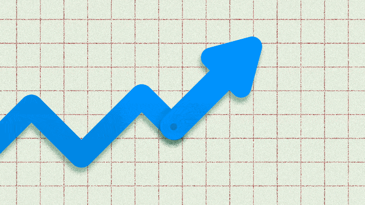 Illustration of a finger controlling the direction of a line graph.