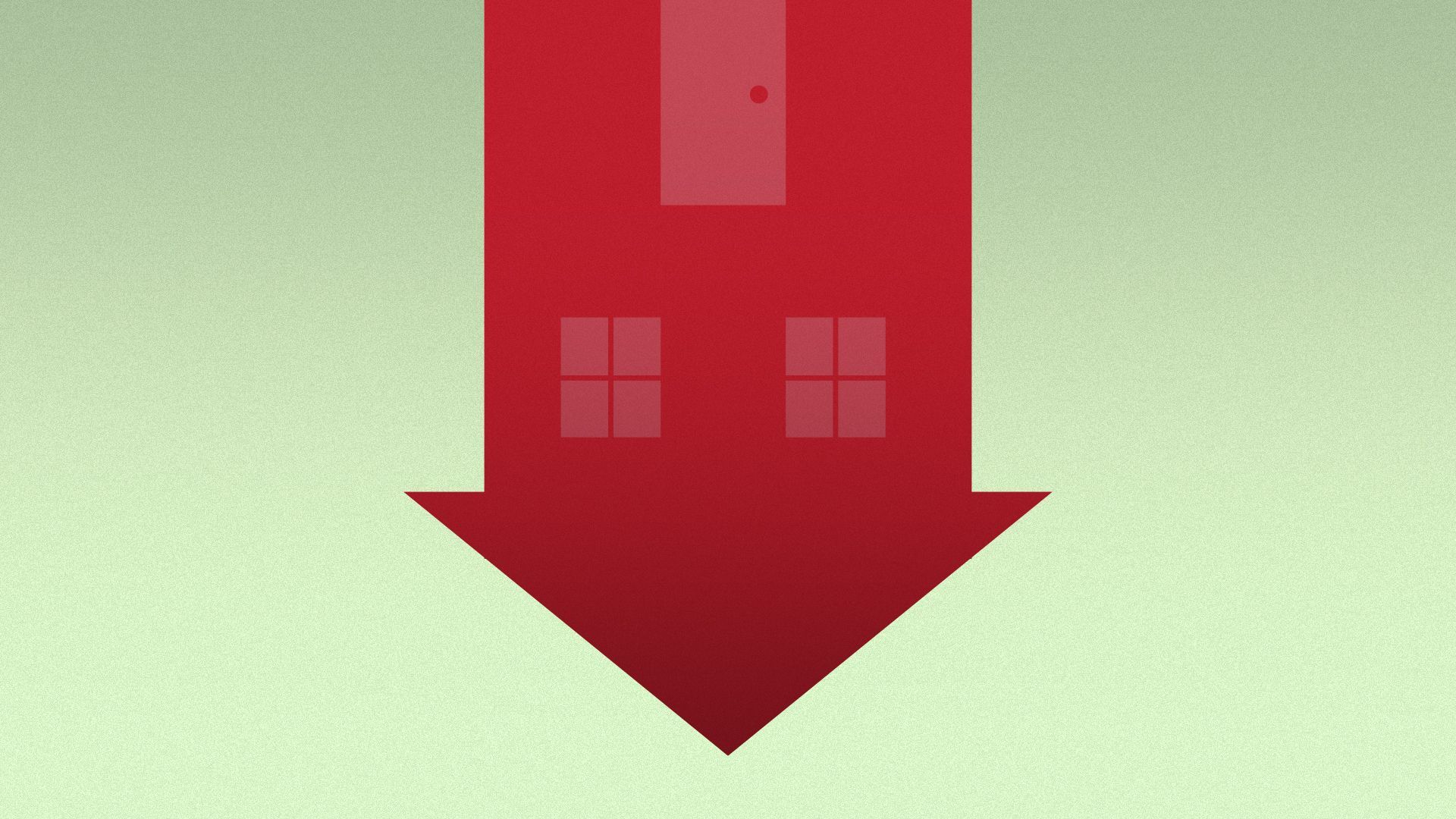 Illustration of an upside-down house forming a downward-pointing arrow.