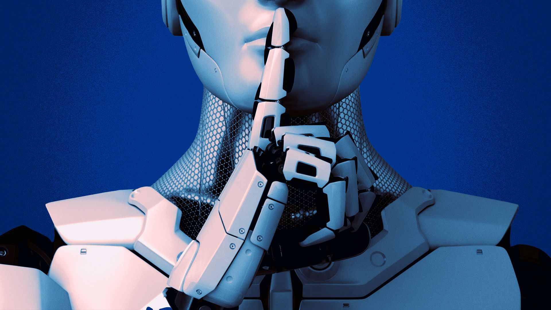 Illustration of a robot holding up a finger to its mouth.