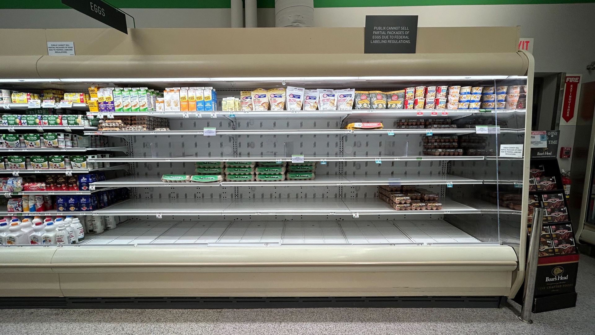 A near-empty egg aisle at a Miami Beach Publix store.