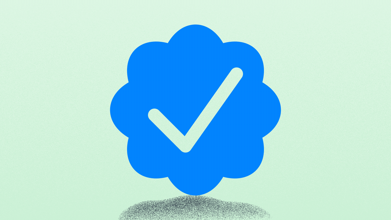 Illustration of a Twitter blue checkmark with the checkmark changing to an x.