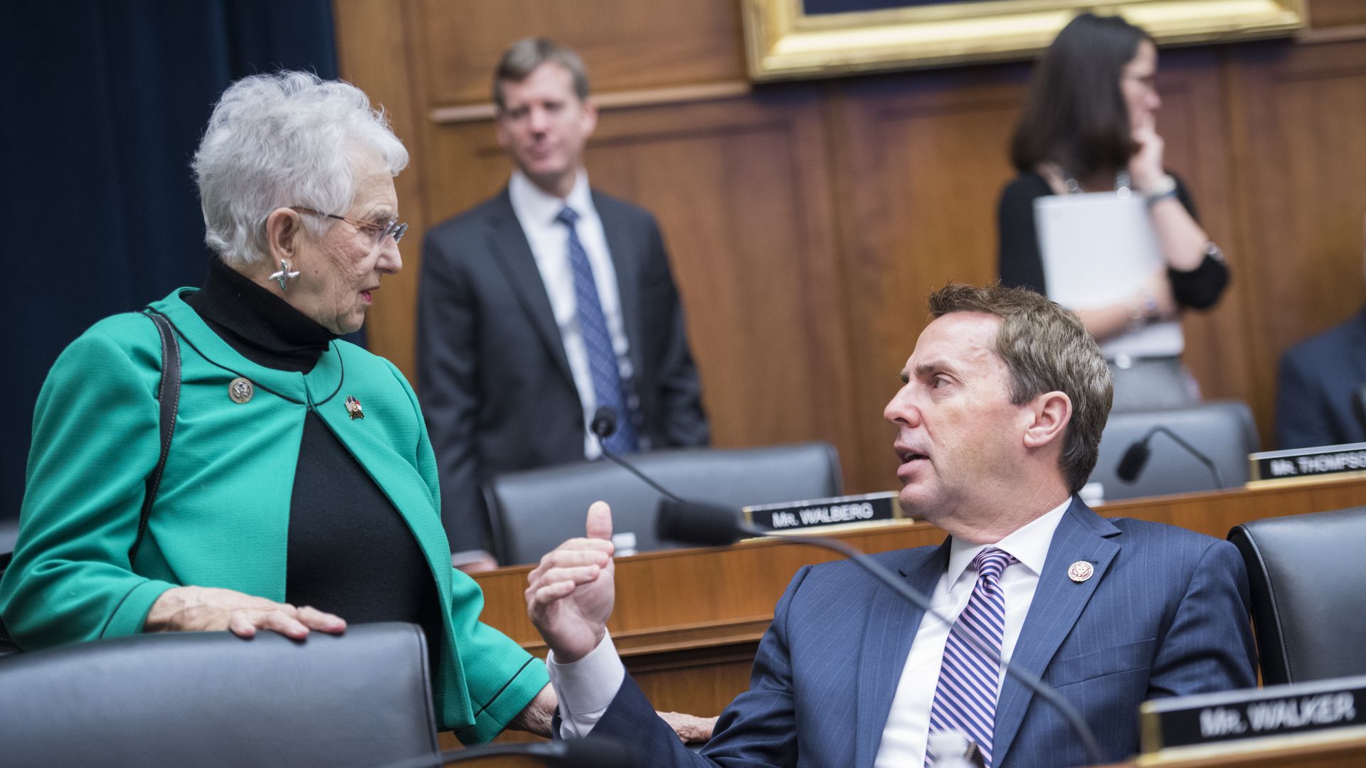 Ranking member Rep. Virginia Foxx, R-N.C., and Rep. Mark Walker, R-N.C., are seen during a House Education and Labor Committee business meeting in Rayburn Building on Tuesday, January 29, 2019. (Photo By Tom Williams/CQ Roll Call)