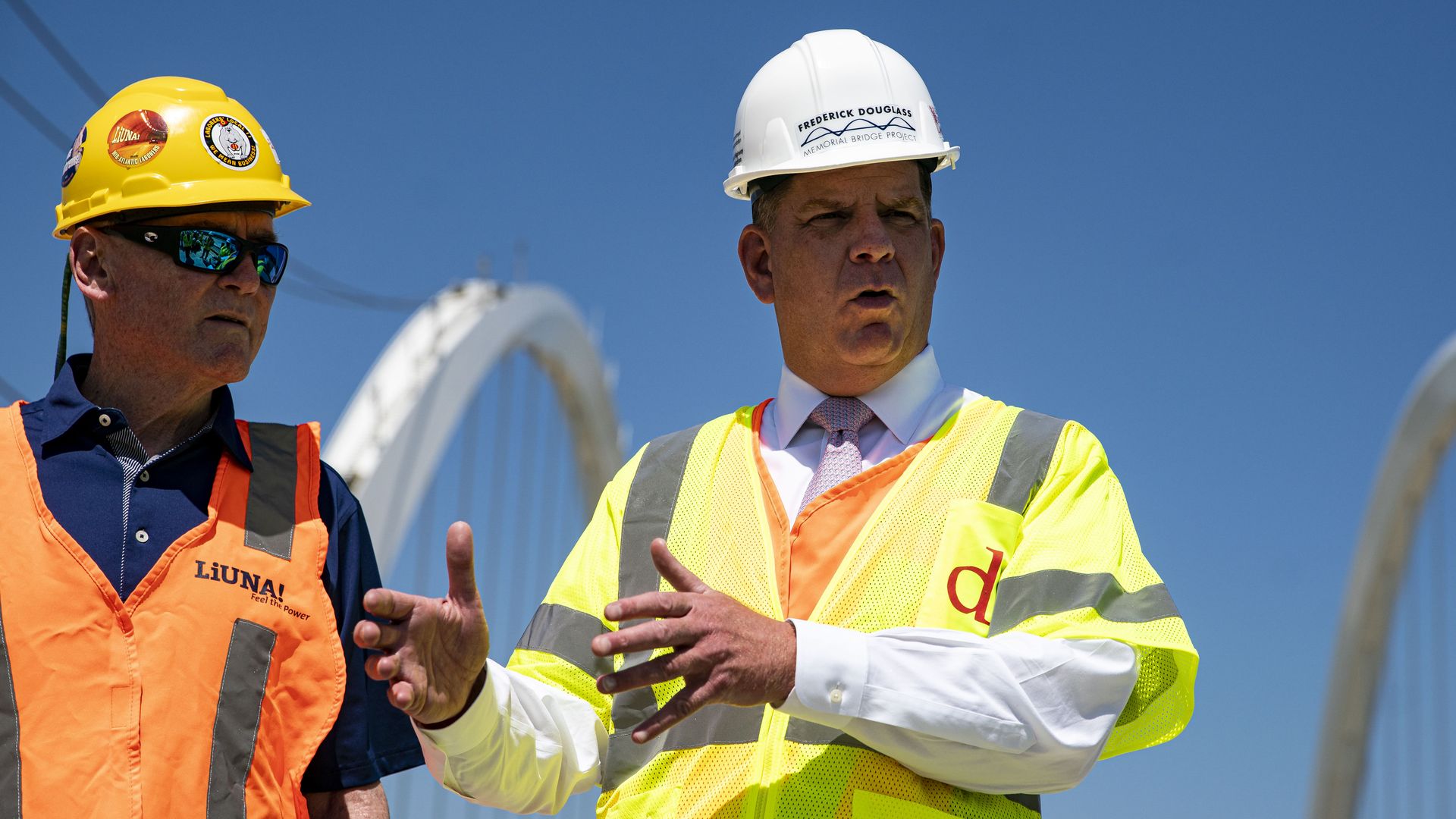 Labor Secretary Marty Walsh is seen touring a bridge construction project in Washington, D.C.
