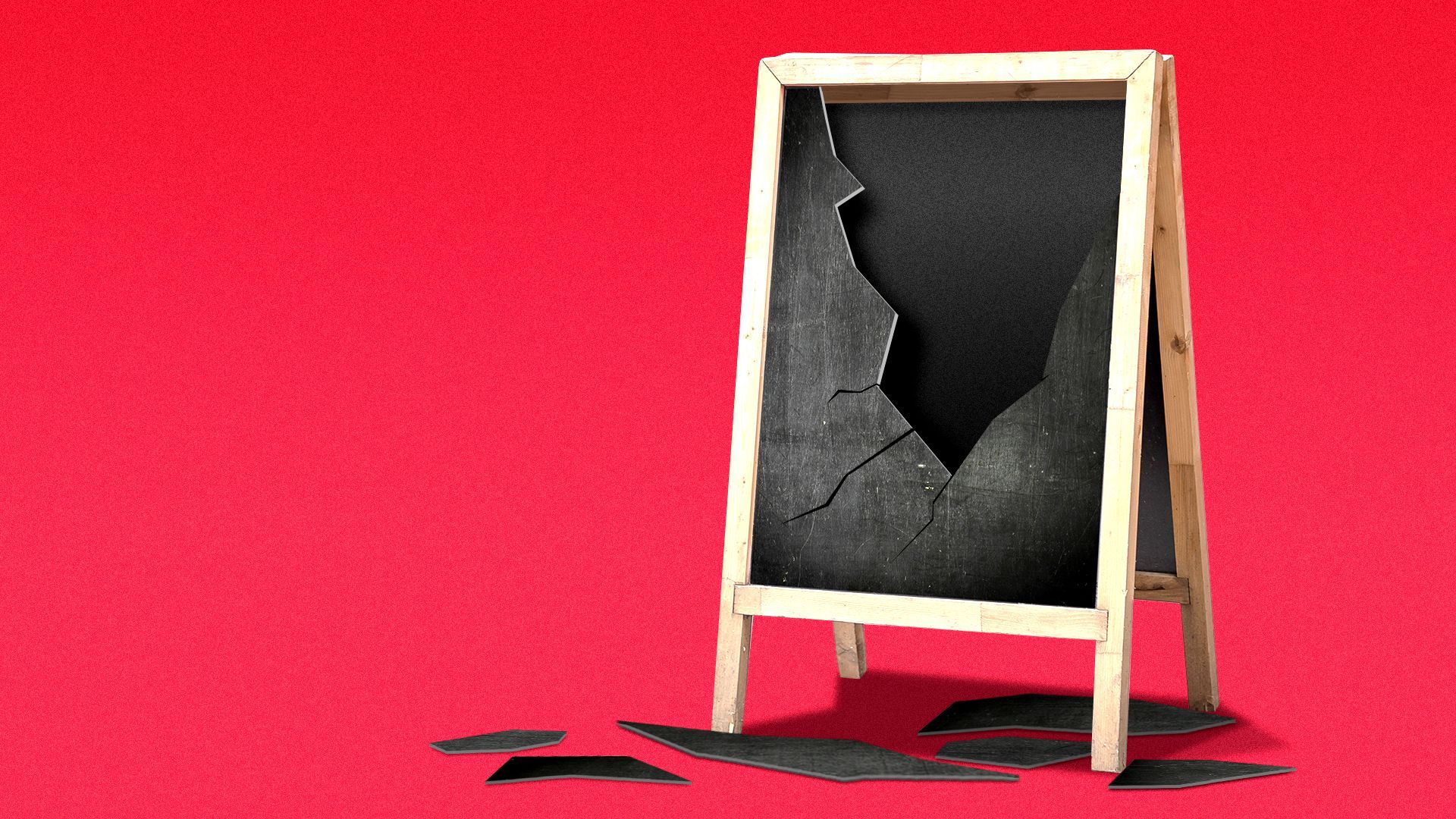 Illustration of a restaurant blackboard menu sign cracked and broken.