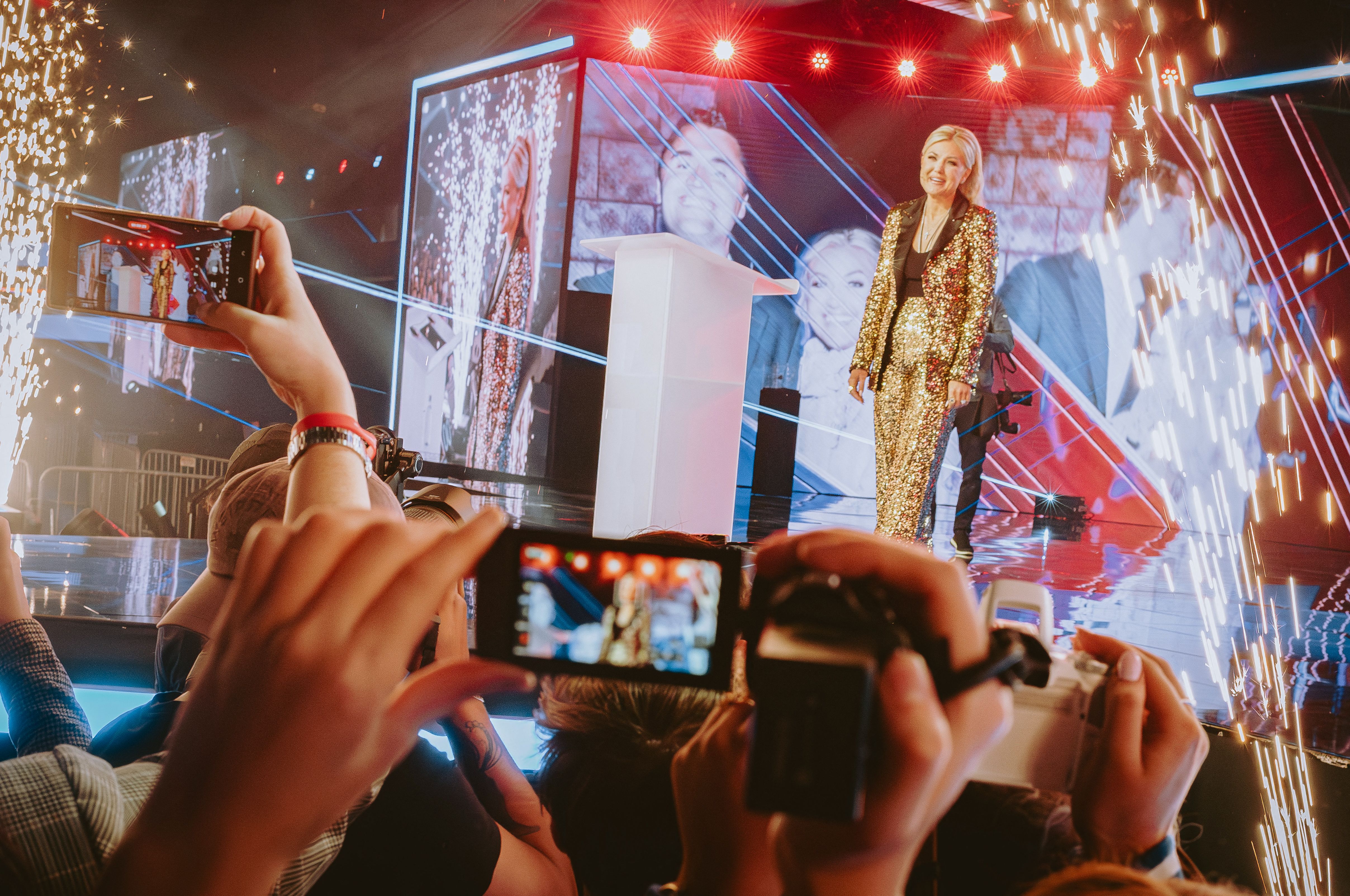 Turning Point USA CEO Erika Kirk, widow of right-wing political activist Charlie Kirk, speaks during Turning Point's annual AmericaFest conference in Phoenix, Arizona on December 18, 2025. (Photo by Olivier Touron / AFP via Getty Images)