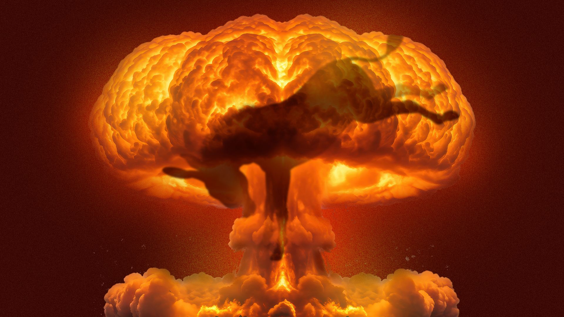 Illustration of a nuclear explosion cloud with the shadow of a donkey superimposed over the mushroom cloud.