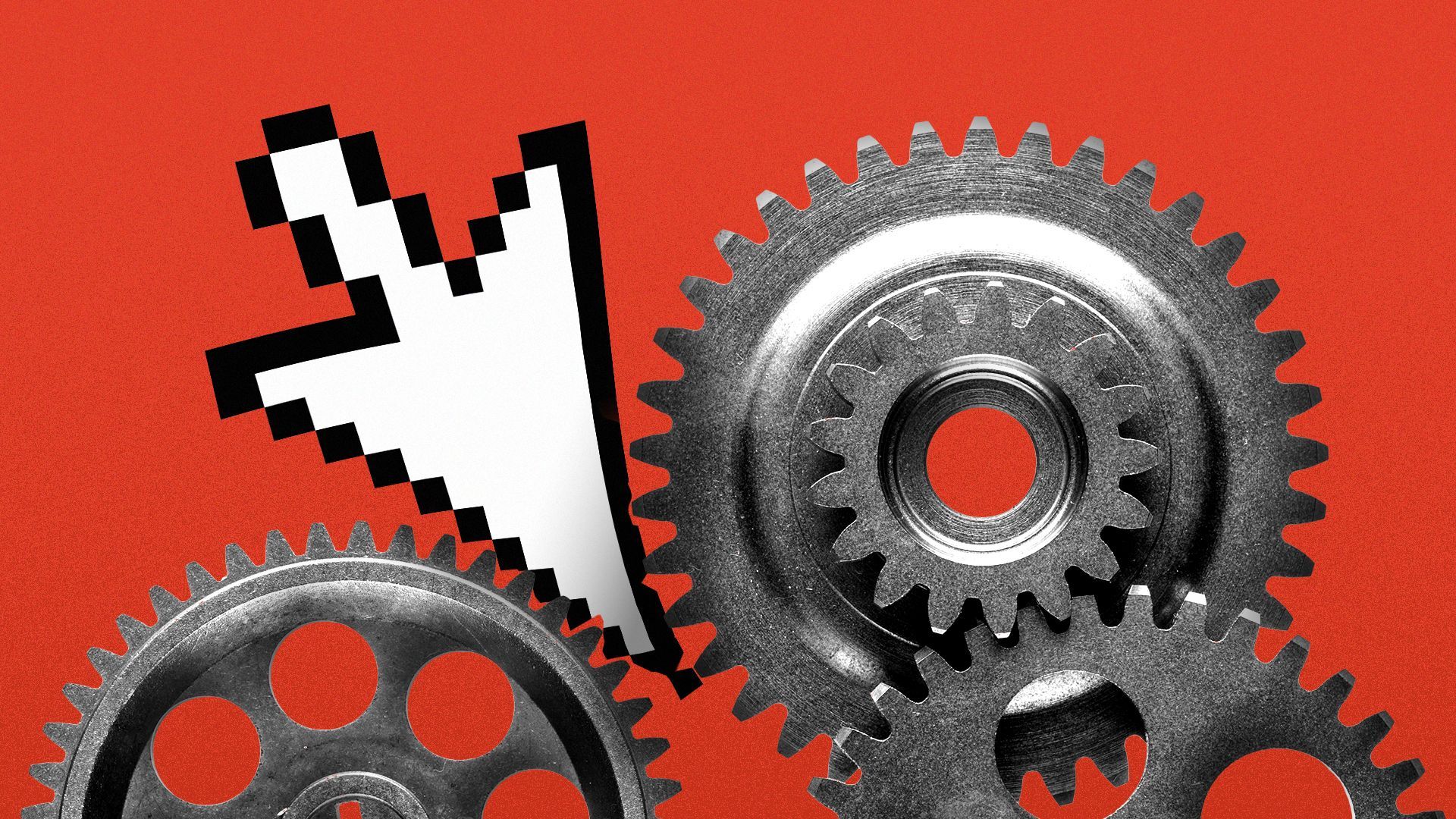 Illustration of a cursor jammed in between large metal gears.