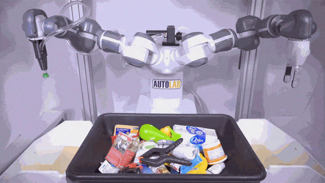 A video clip of two robot arms alternately picking items out of a bin.