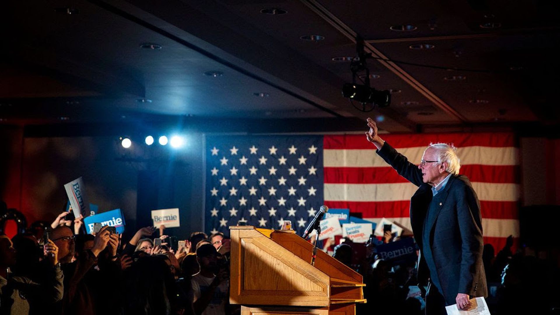 Sen. Bernie Sanders speaks Tuesday at Bernie's Big New Year's Bash