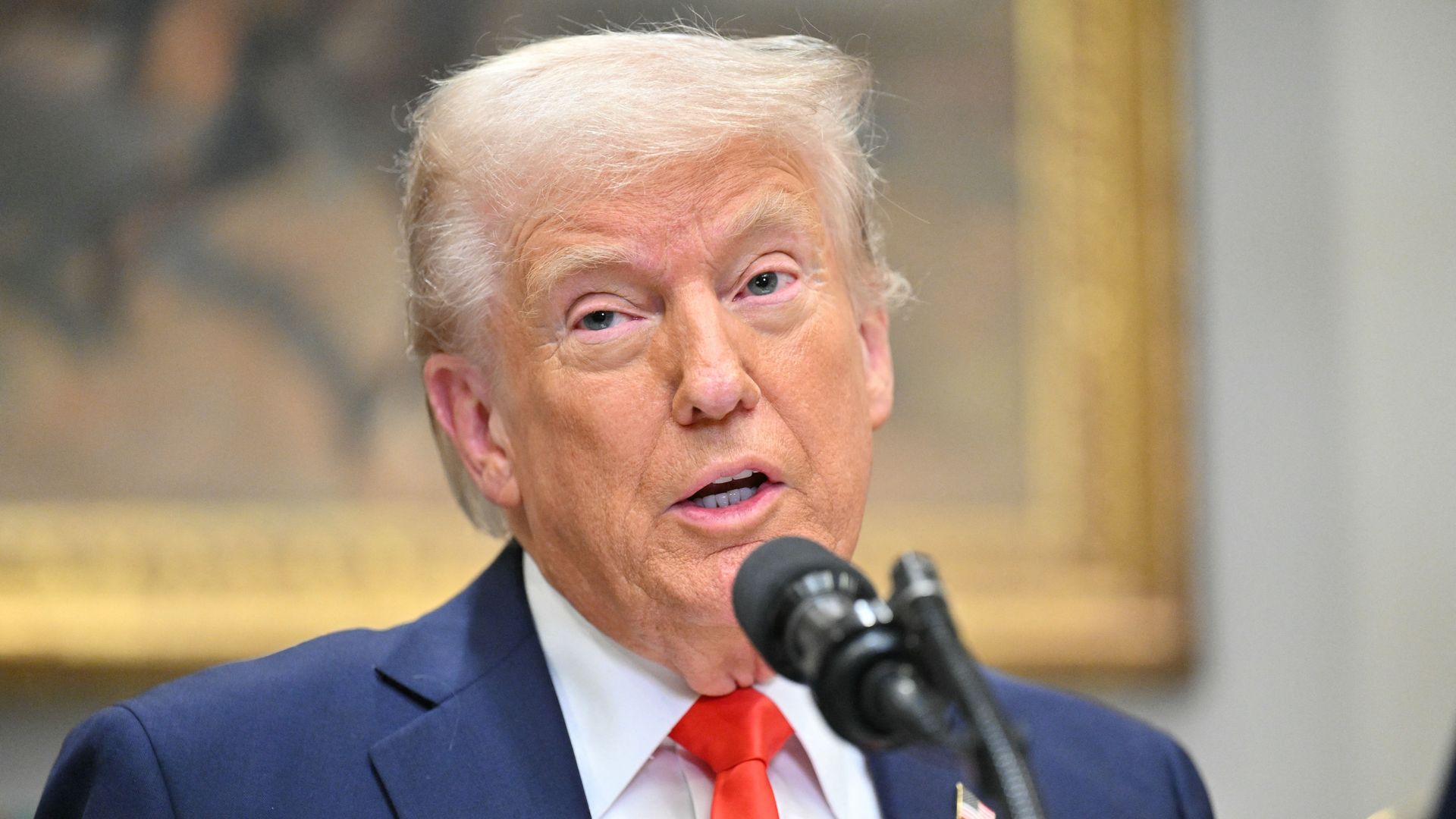 Donald Trump speaks in the Roosevelt Room of the White House in Washington, DC, on March 3