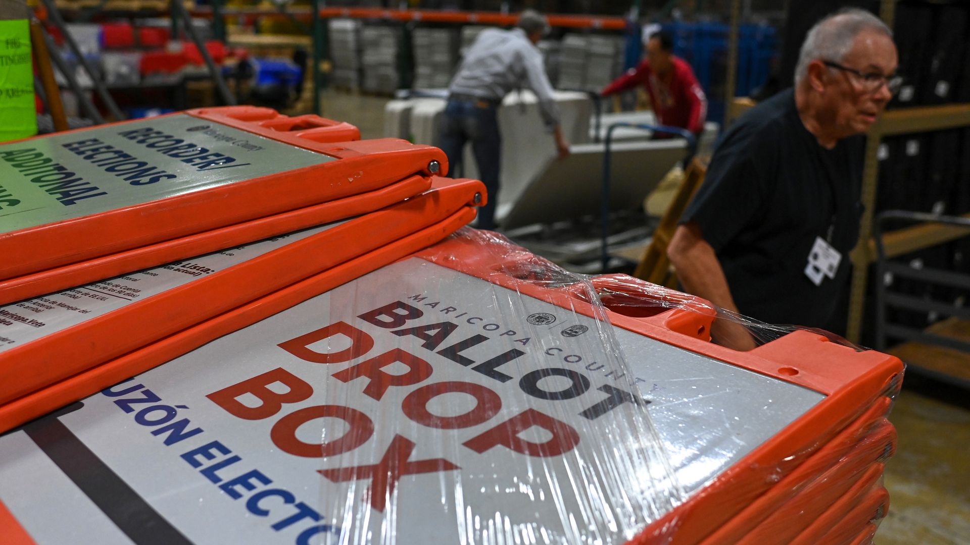 Signs that says "BALLOT DROP BOX."