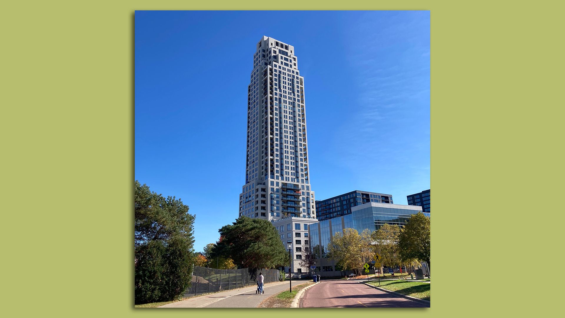The new Eleven condo tower on the downtown Minneapolis riverfront.
