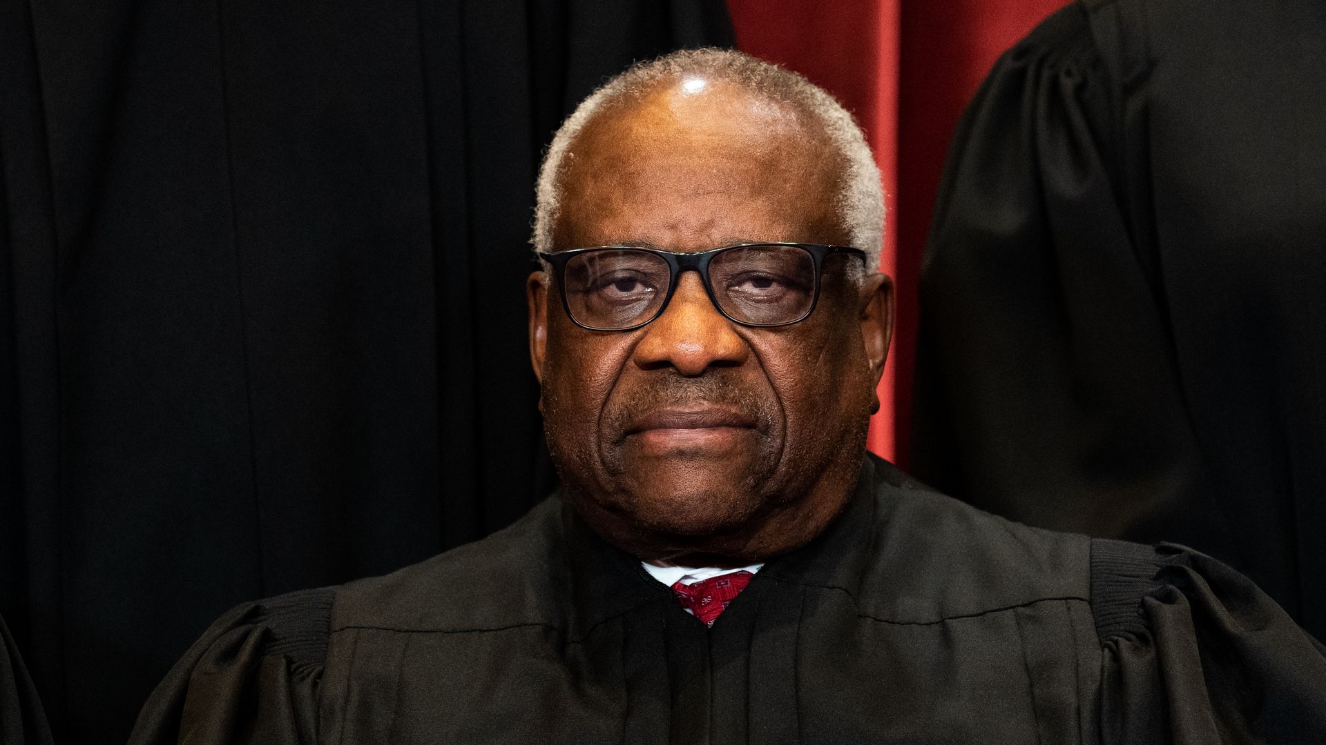 Clarence Thomas, associate justice of the U.S. Supreme Court, during the formal group photograph at the Supreme Court in Washington, D.C., U.S., on Friday, April 23, 2021. 