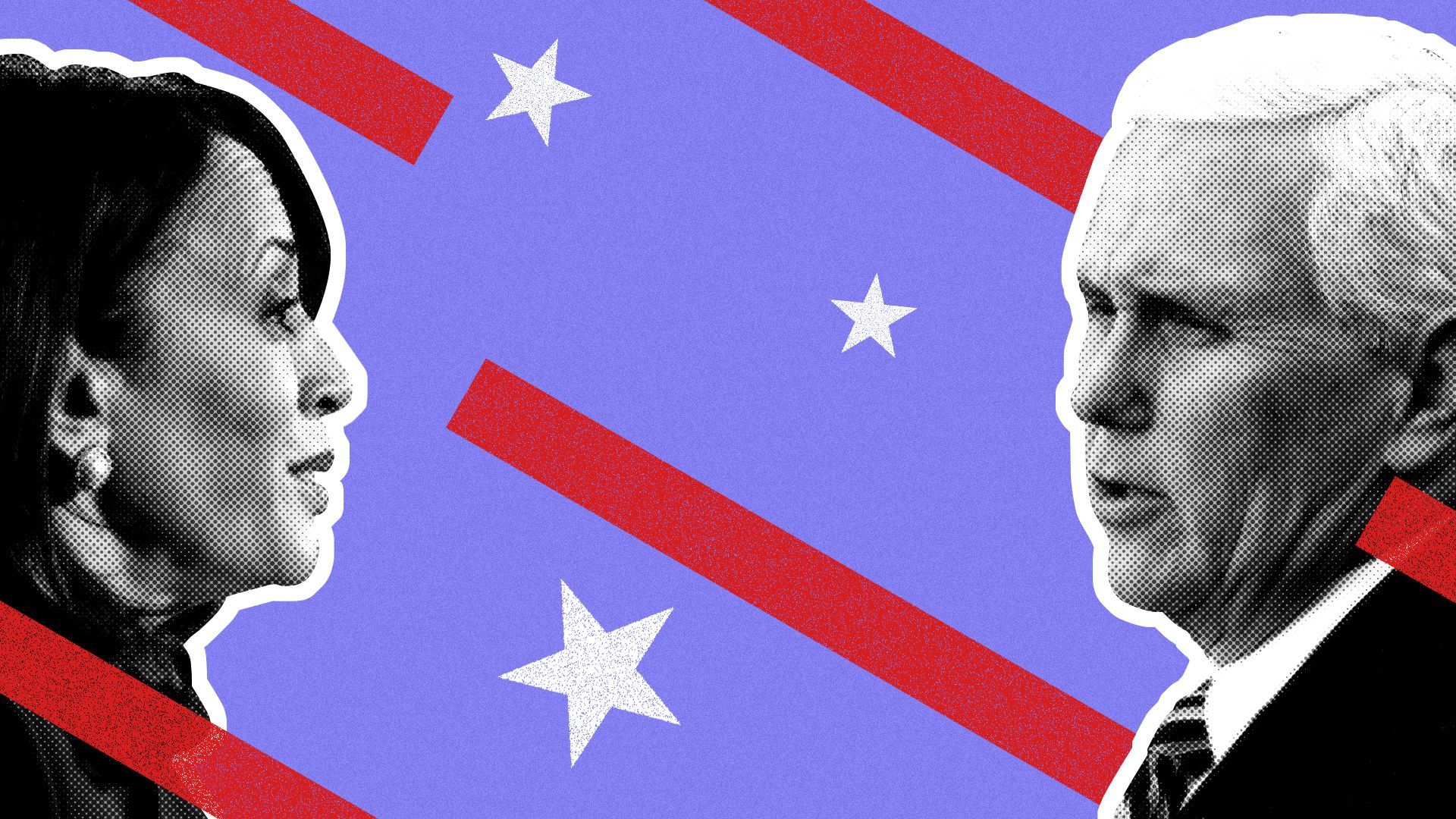 Photo illustration of Kamala Harris and Mike Pence. 