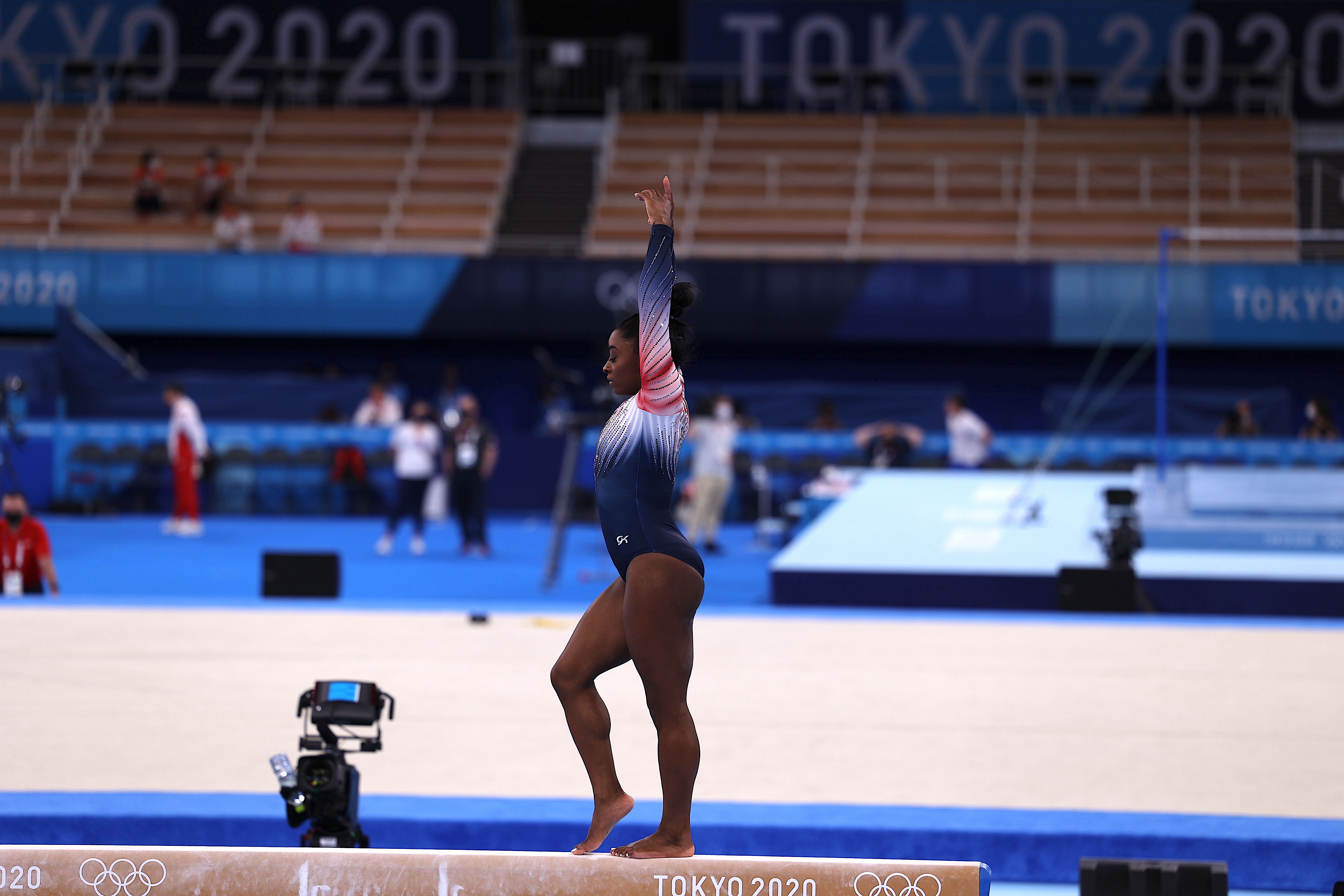 Simone Biles warms up in the gymnastics at the Tokyo Olympic Games on Tuesday.