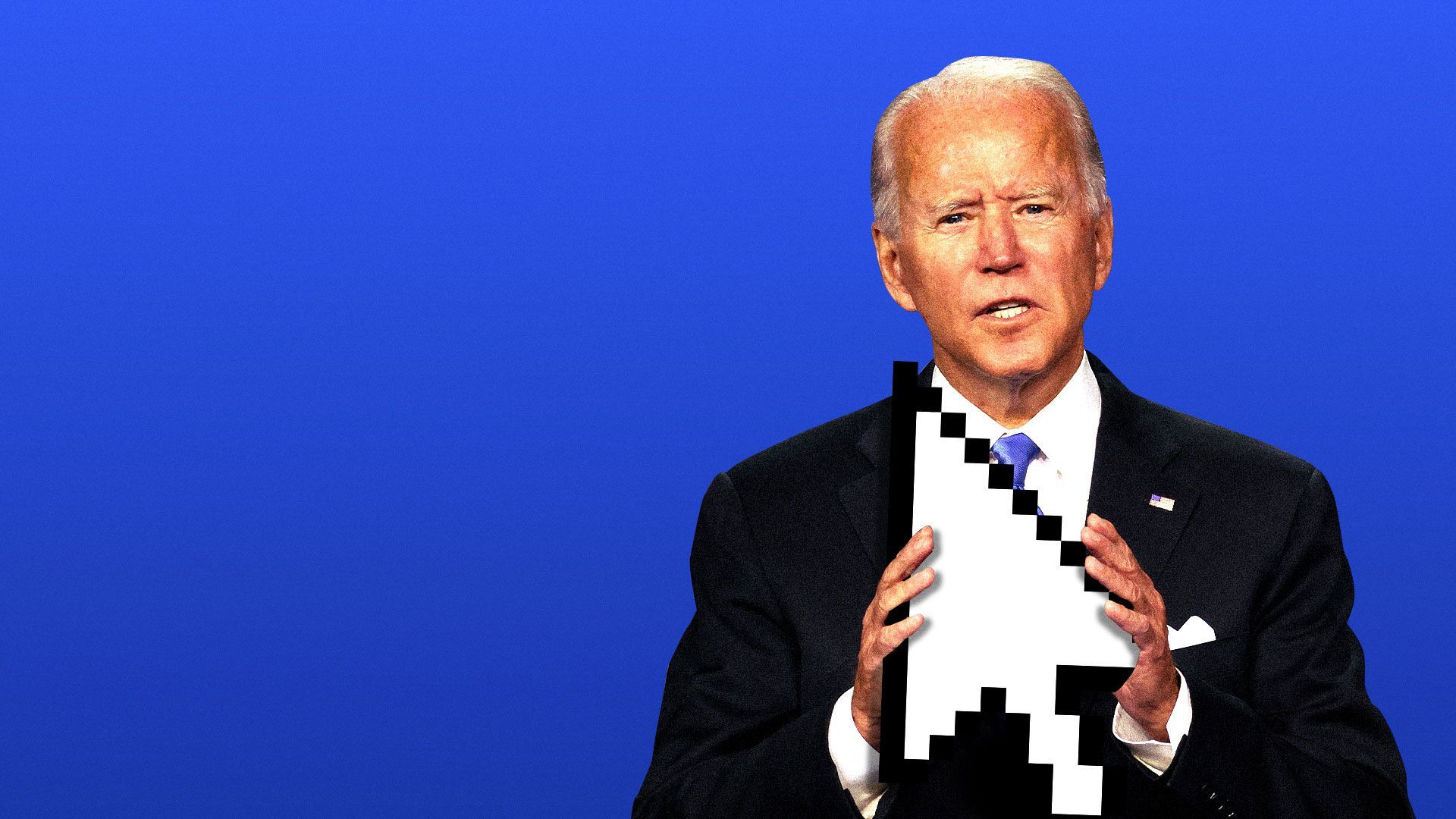 Illustration of Joseph Biden holding a cursor