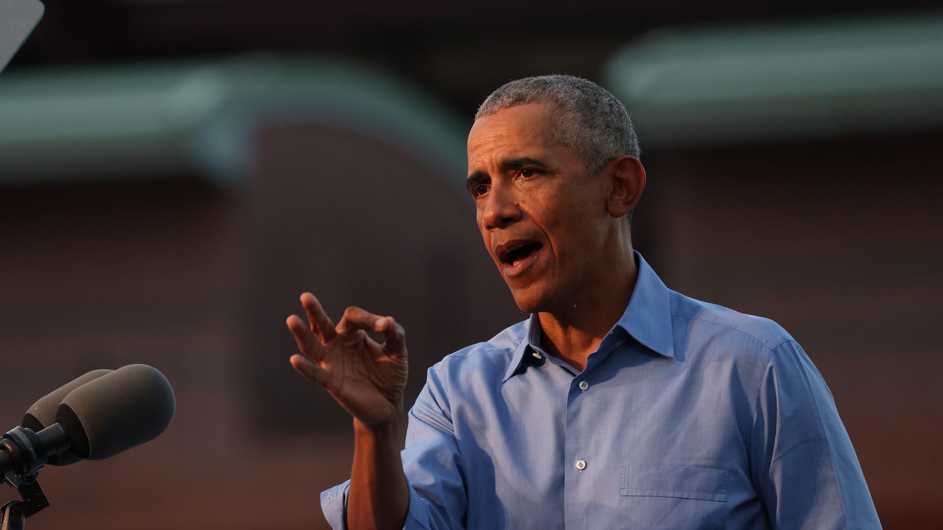 Former U.S. President Barack Obama speaks at a drive-in rally for Democratic nominee Joseph Biden, on October 21, 2020 in Philadelphia, Pennsylvania. 