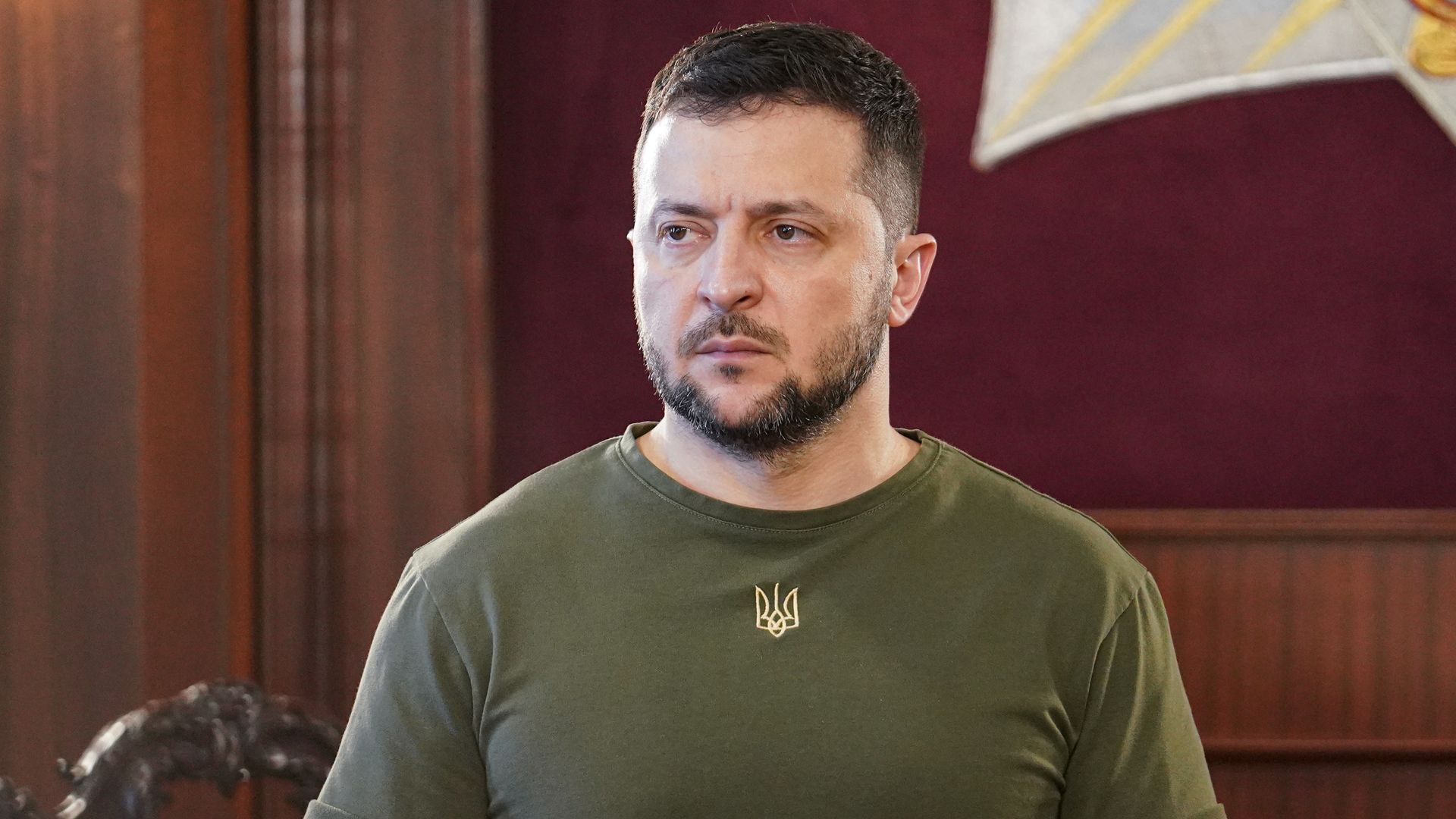 President of Ukraine, Volodymyr Zelensky takes part in a ceremony conducted by Patriarch Bartholomew I, during a visit to the Patriarchal Church of St. George on July 08, 2023 in Istanbul, Turkey. 