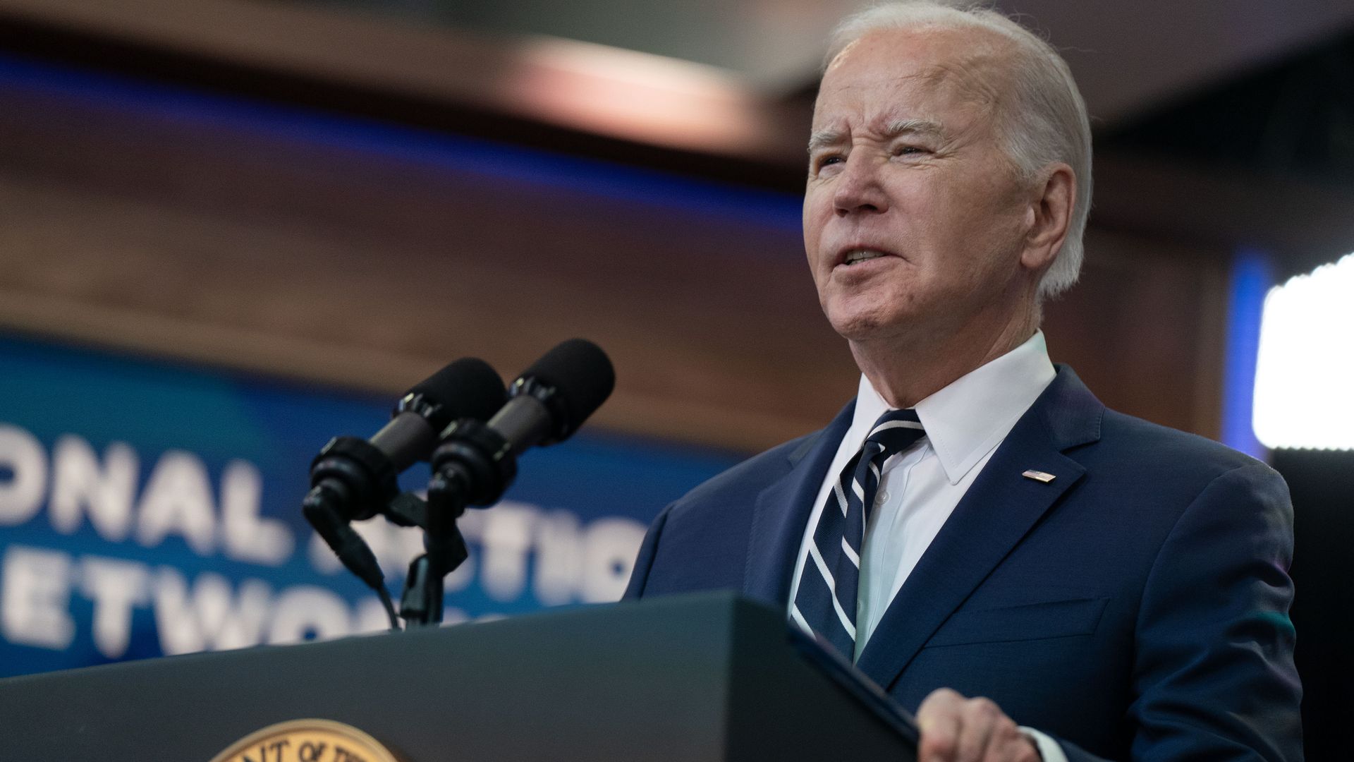 US President Joe Biden speaks during an event in the Eisenhower Executive Office Building in Washington, DC, US, on Friday, April 12, 2024