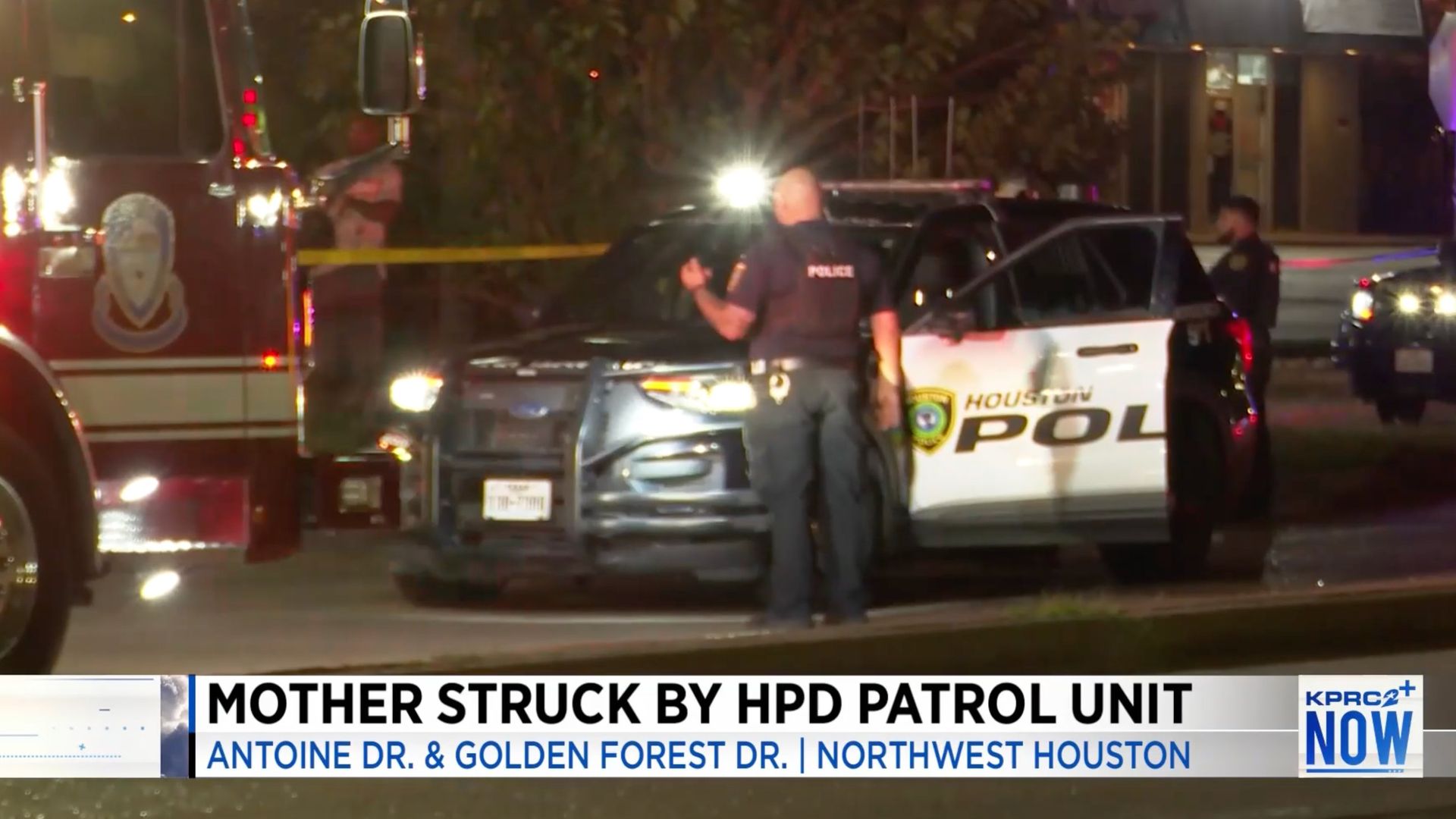 A screengrab of a KPRC newscast with the headline "Mother struck by HPD patrol unit"