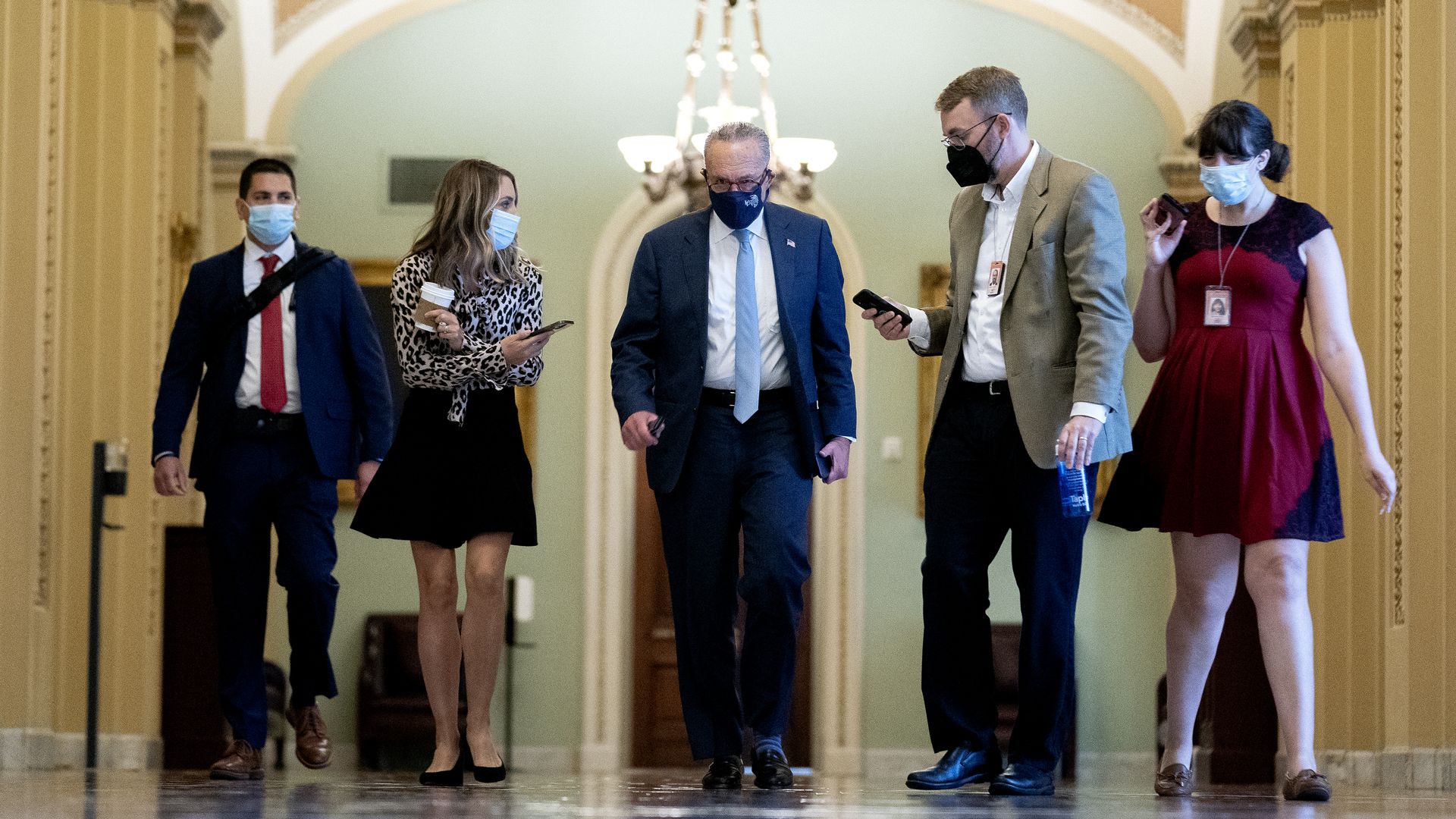 Senator Majority Leader Chuck Schumer is seen speaking to reporters on Thursday.