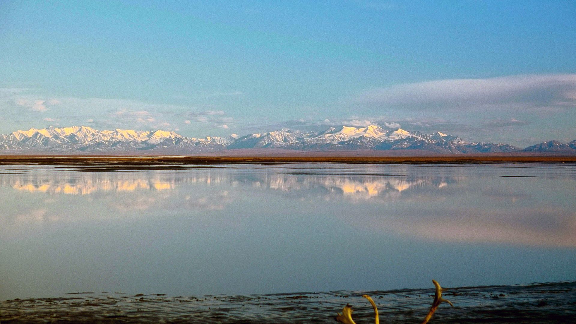  Alaska, Arctic National Wildlife Refuge, ANWR, Campsite on Arctic Ocean Sand Spit to Brooks Mountains.