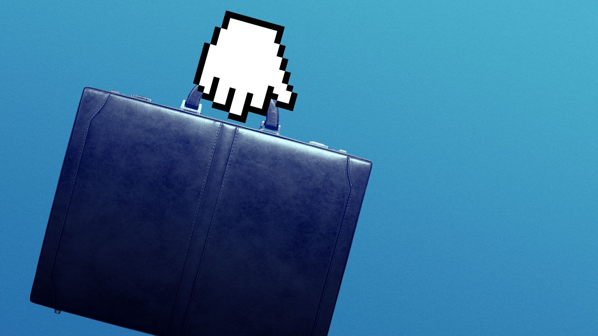 Illustration of a hand cursor carrying a briefcase