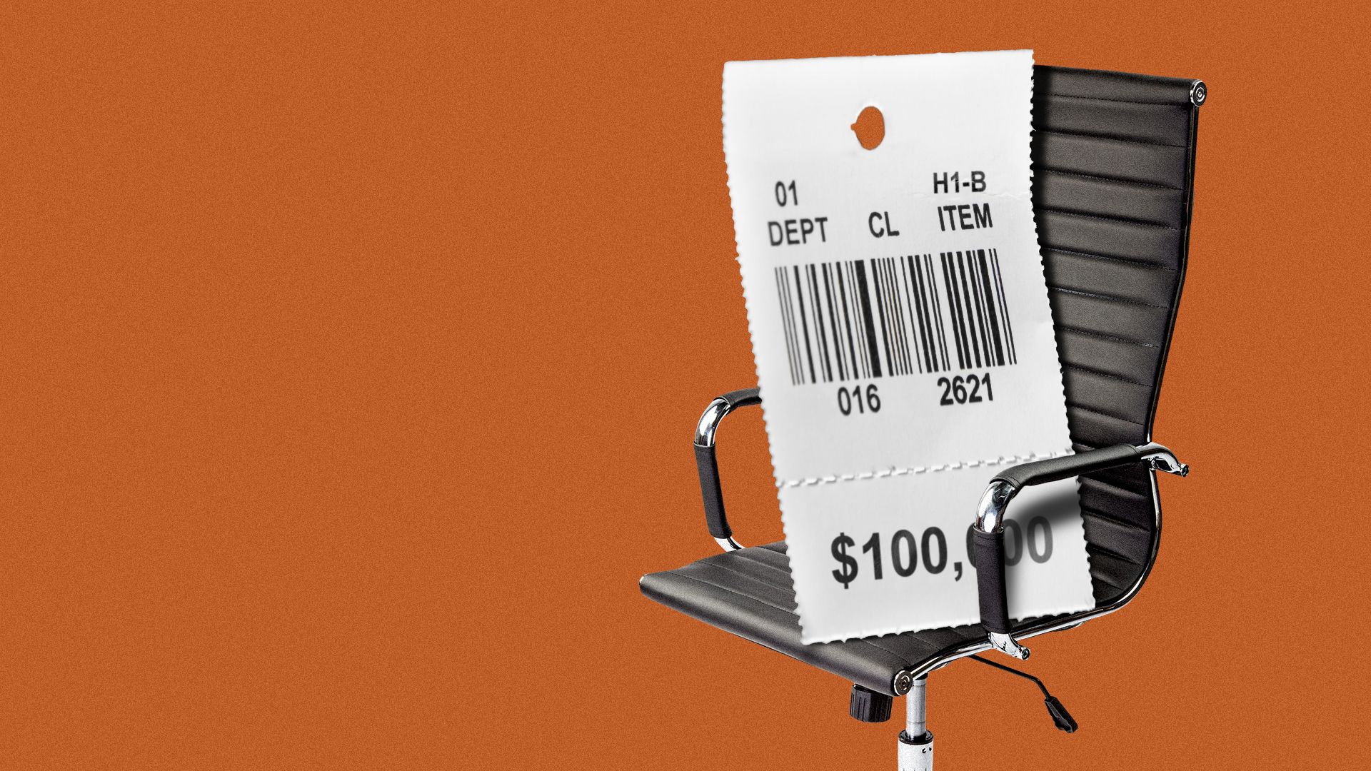 Illustration of a price tag in an office chair.