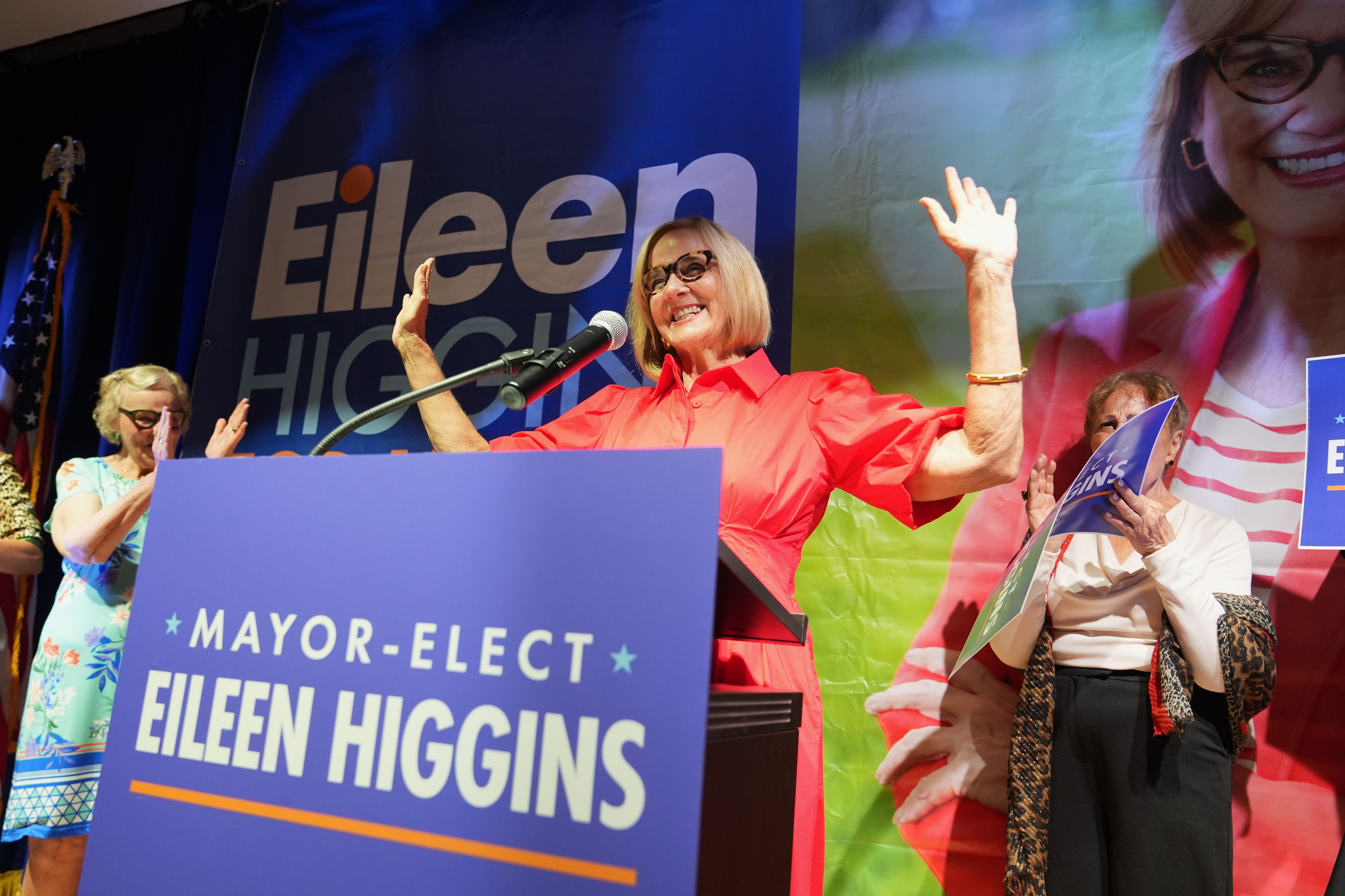 Miami mayor-elect Eileen Higgins celebrates at an election night watch party last night.