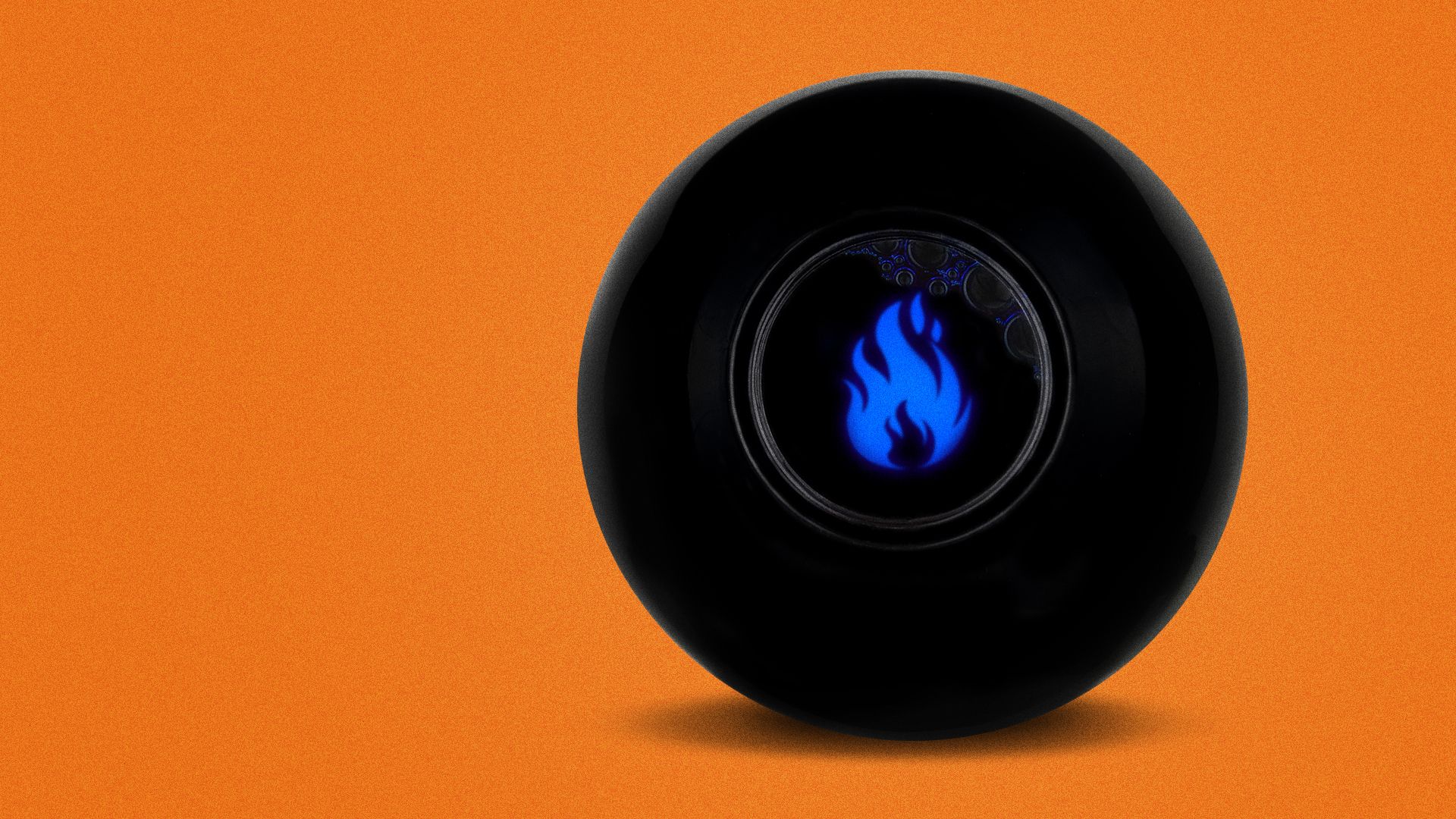 an illustration of a magic 8 ball with a flame in the viewing window