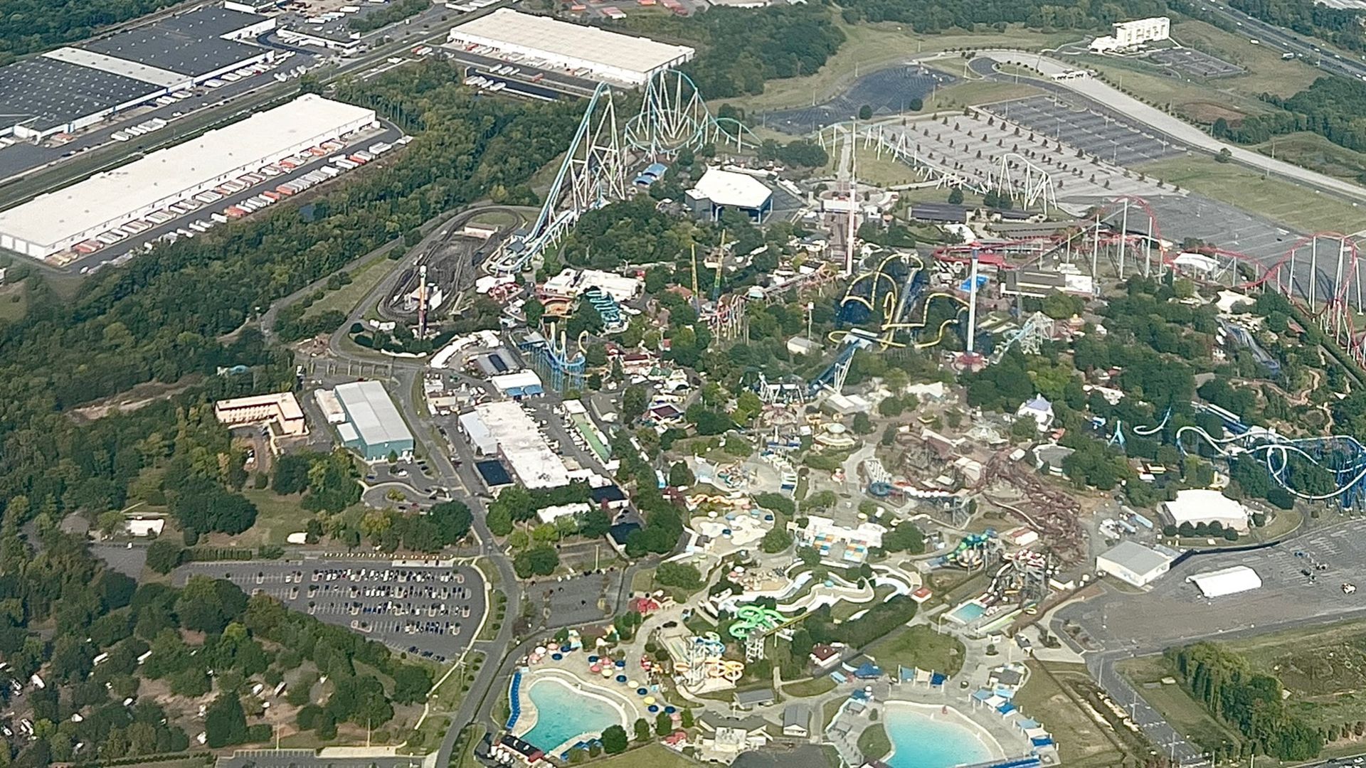 Carowinds amusement park from an airplane
