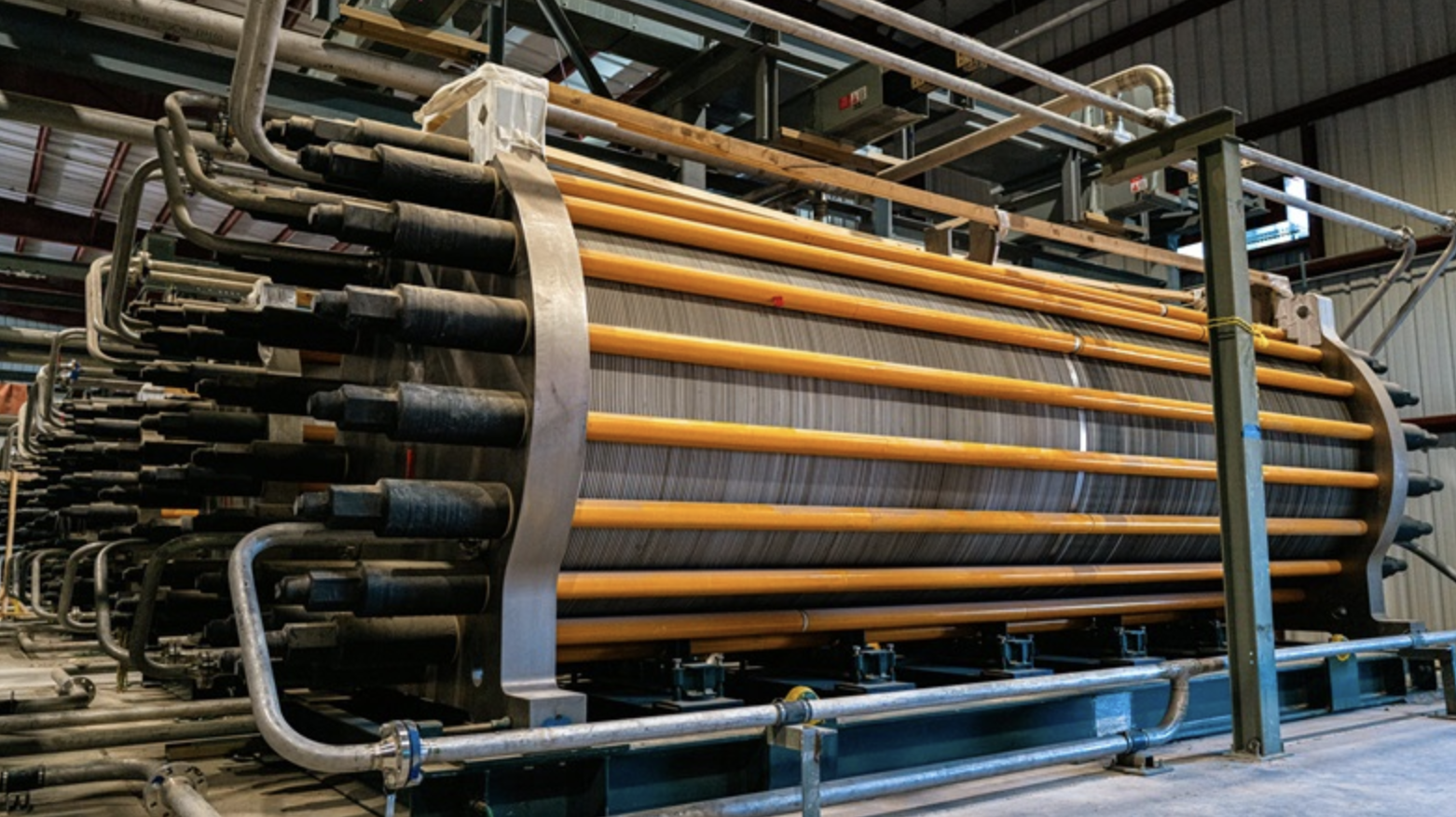 An electrolyzer in a warehouse.