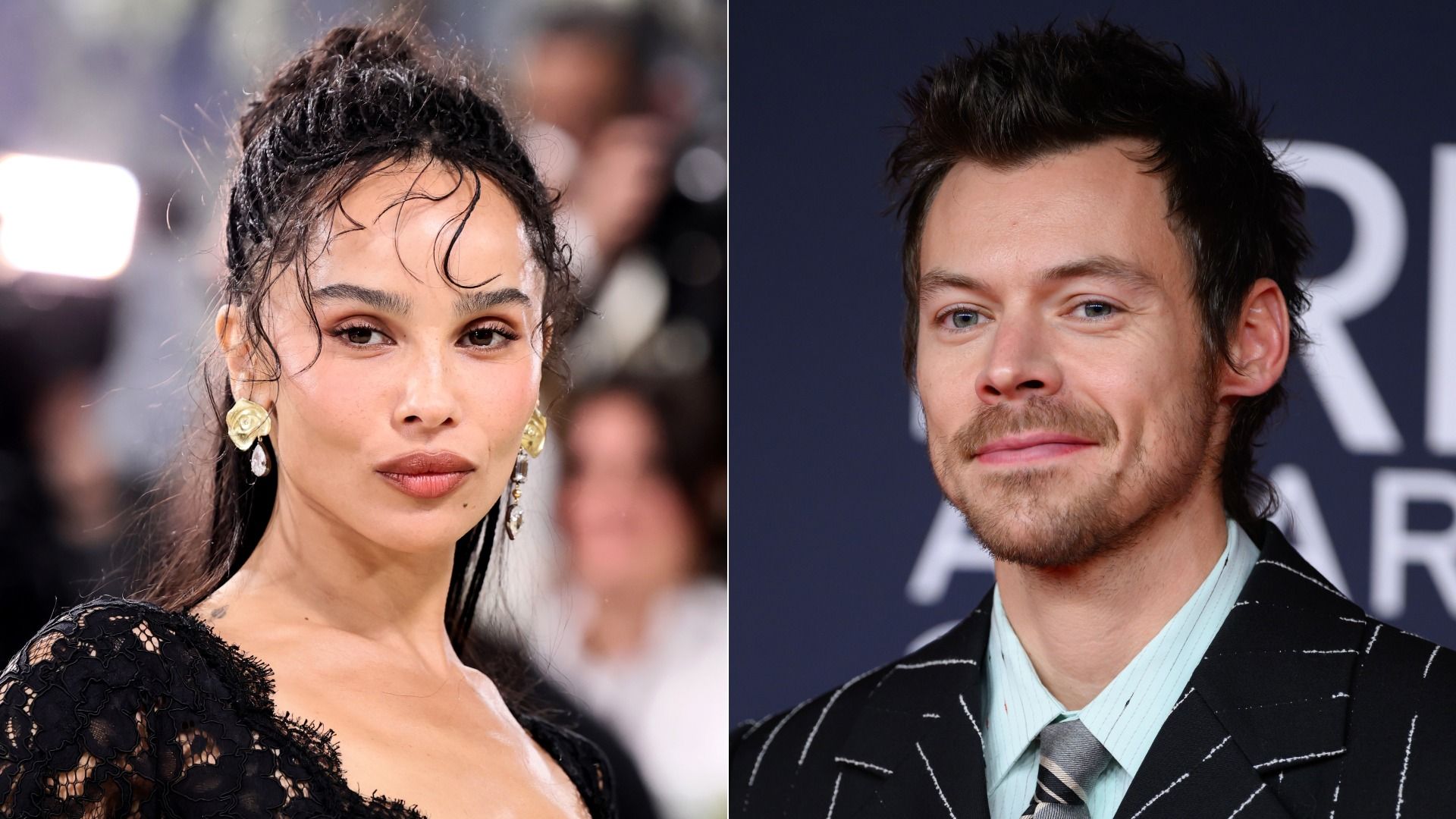 Image shows headshots of Zoe Kravitz and Harry Styles