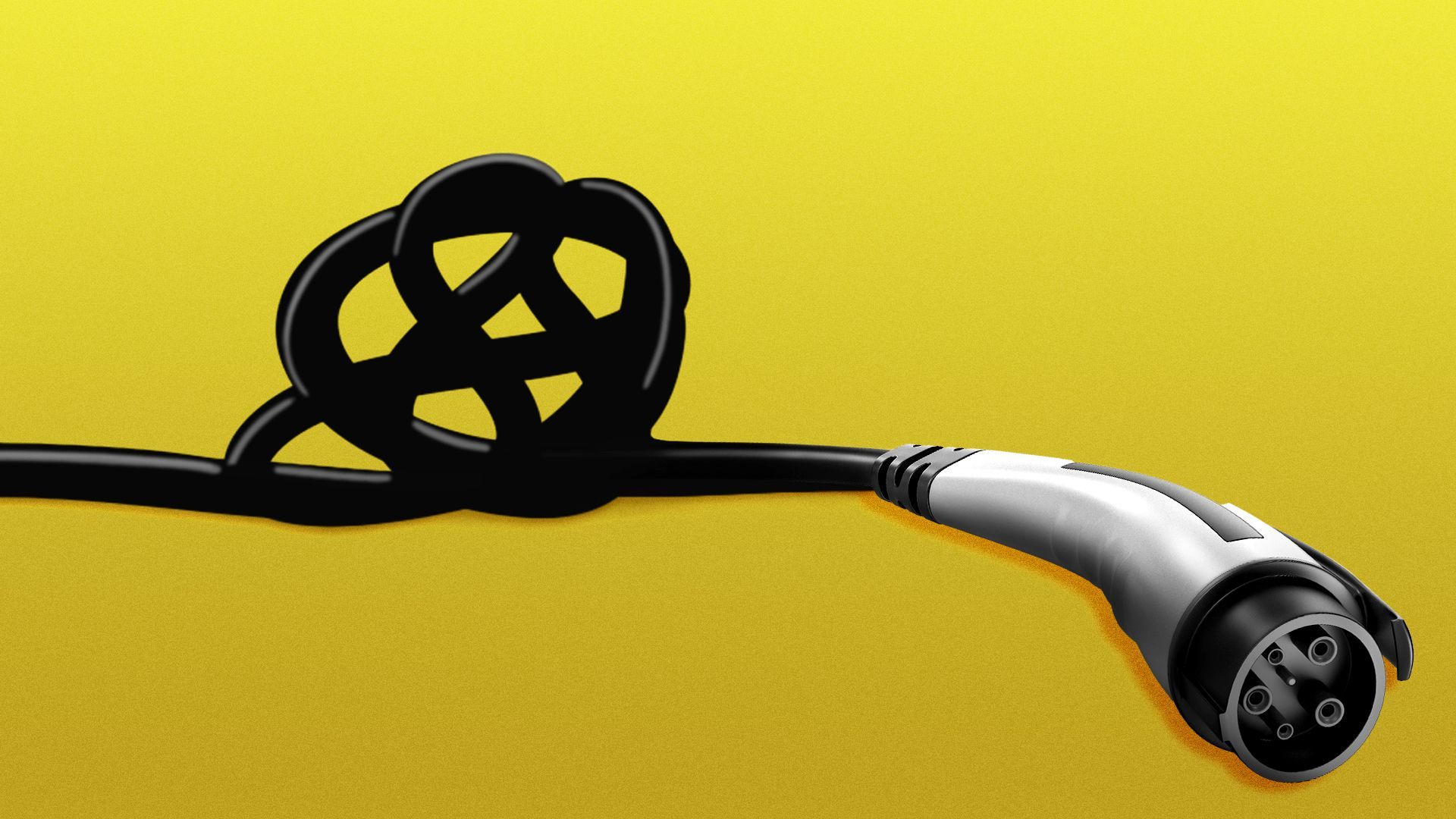 Illustration of an EV charger cable tied in a knot.