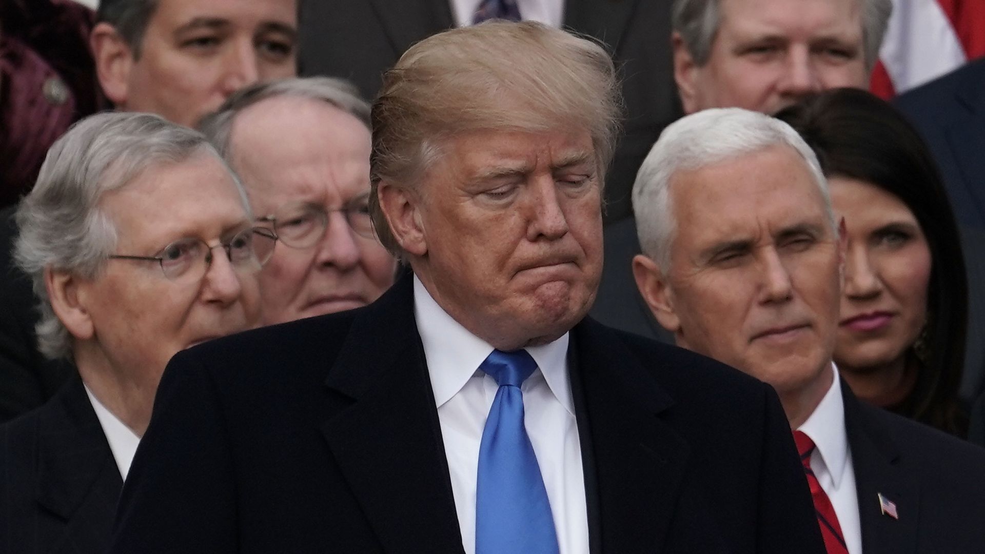 President Trump and Republicans during an event at the White House celebrating the passage of his tax bill in 2017.