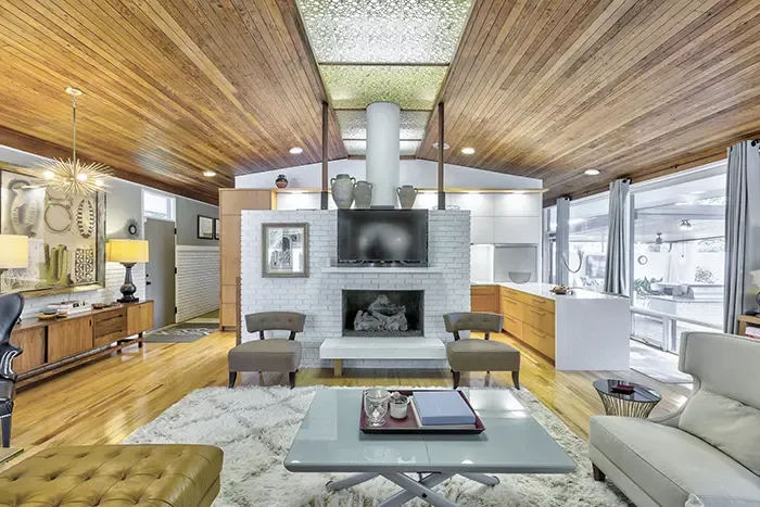 home tour mid century modern on lake wylie fireplace