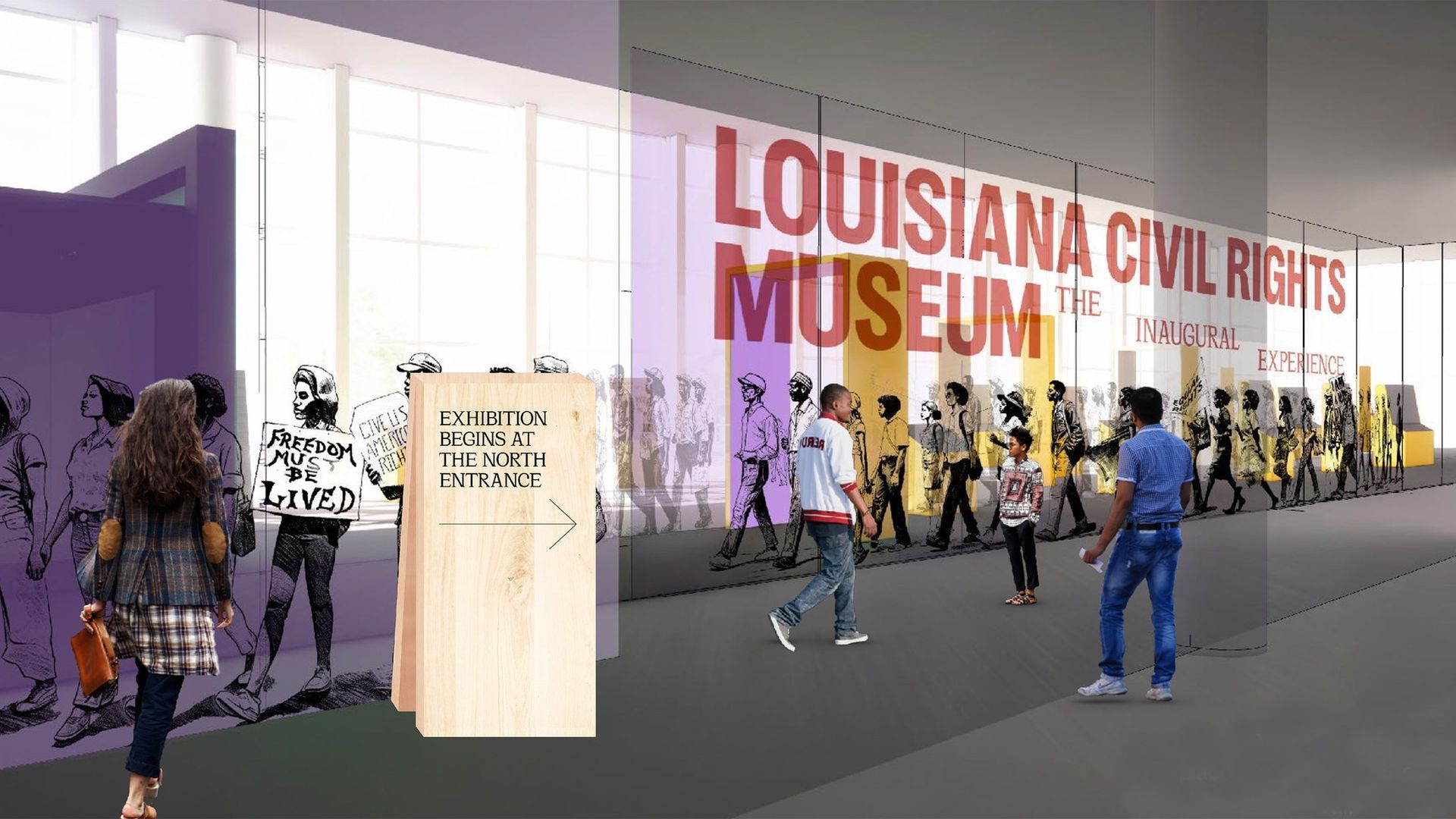 Image shows a rendering of the inside of the Louisiana Civil Rights Museum