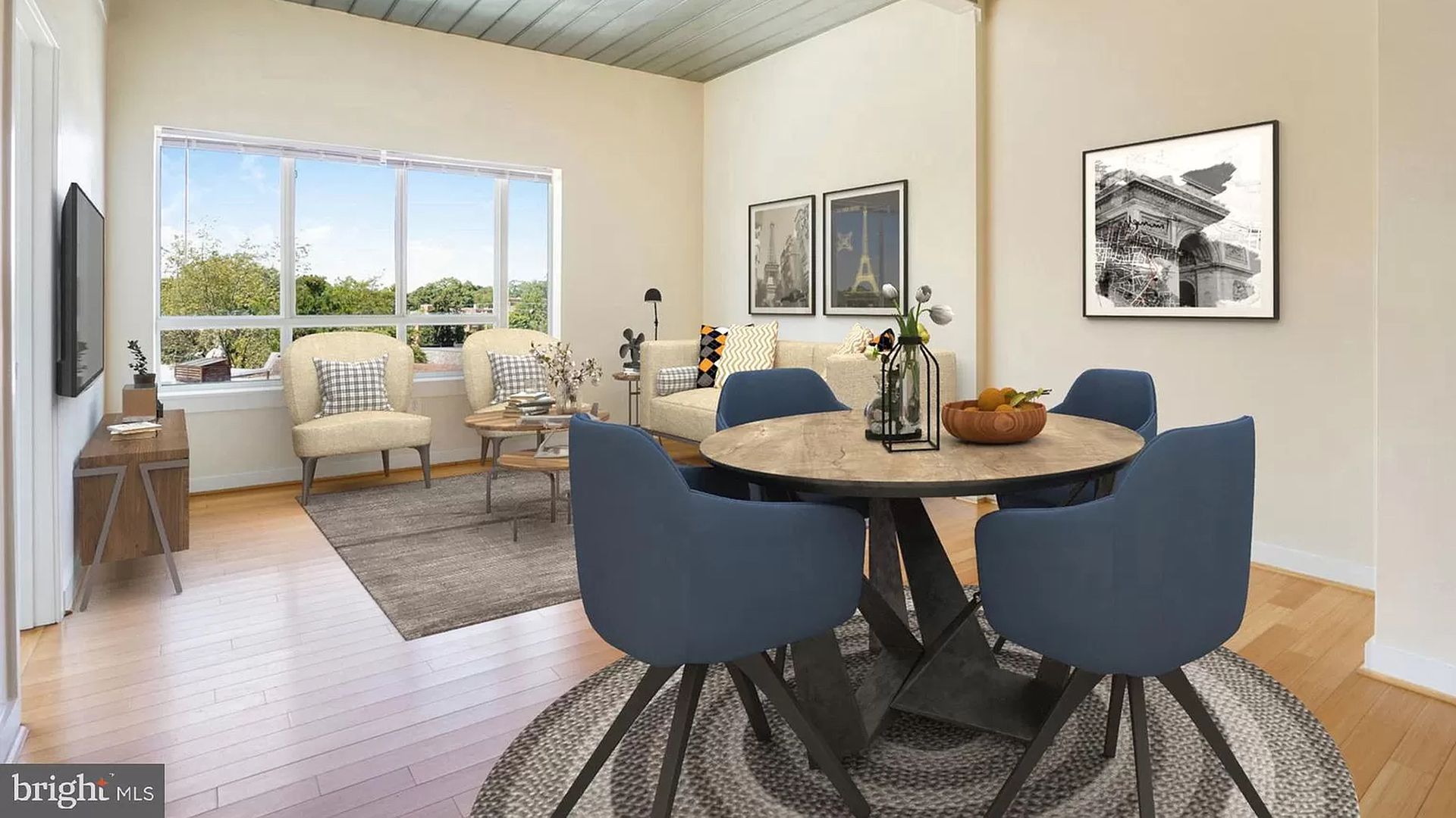 A rendering of a living room in a D.C. condo