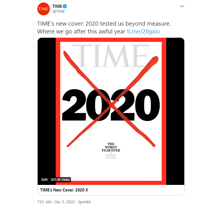 TIME magazine cover with 2020 and and X through it