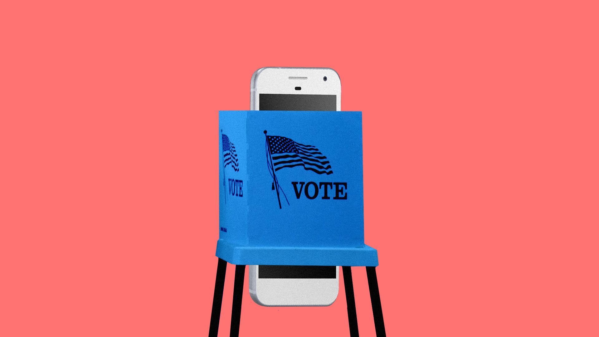 an illustration of an iphone in a voting booth