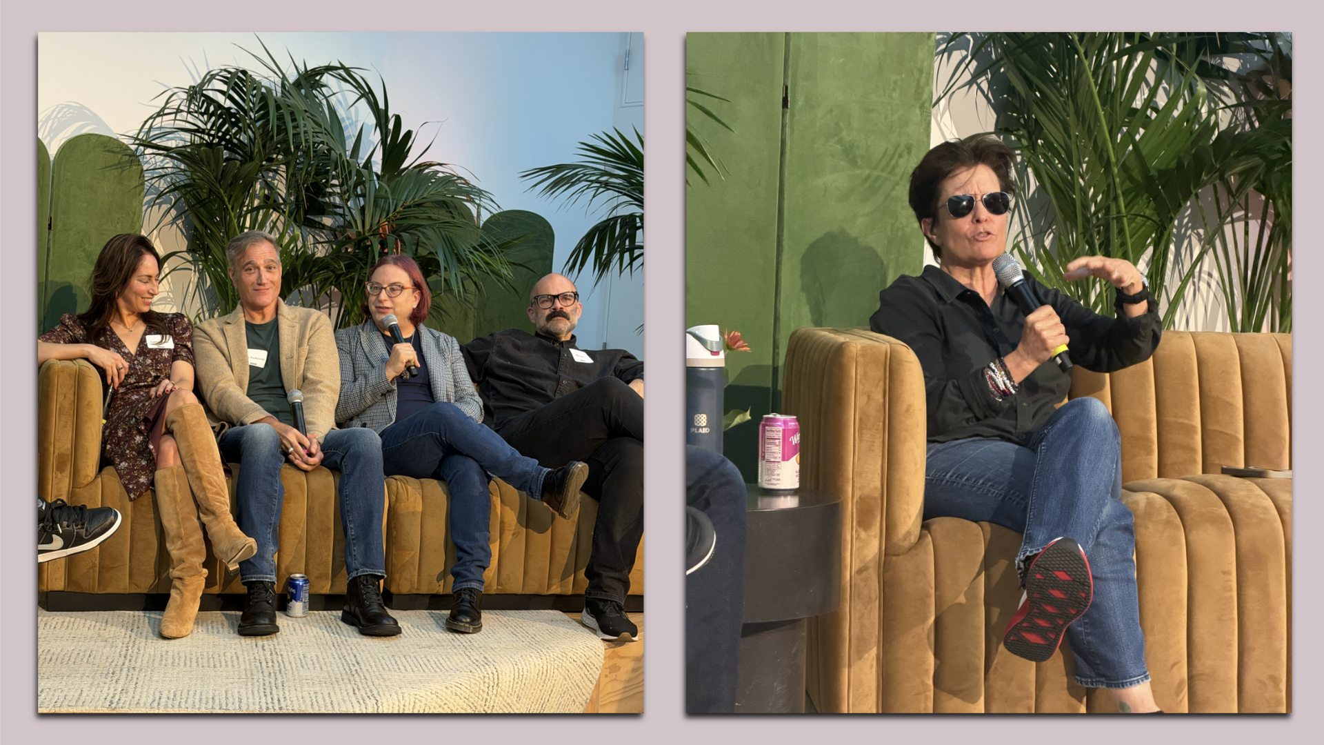 Photo of Lauren Goode, John Paczkowski, Ina Fried and Mike Isaac (left) and of Kara Swisher (right)